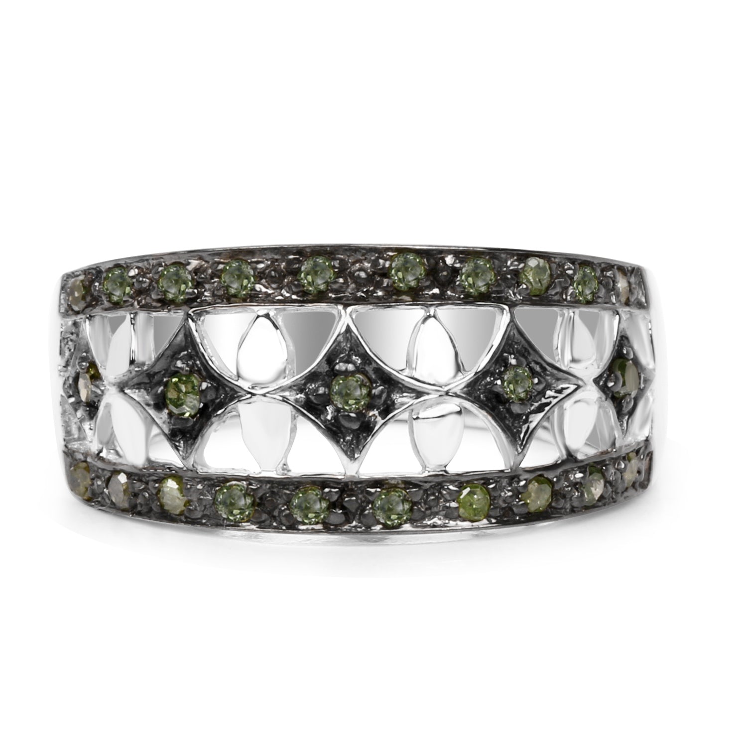 0.32 Carat Genuine Green Diamond .925 Sterling Silver Ring