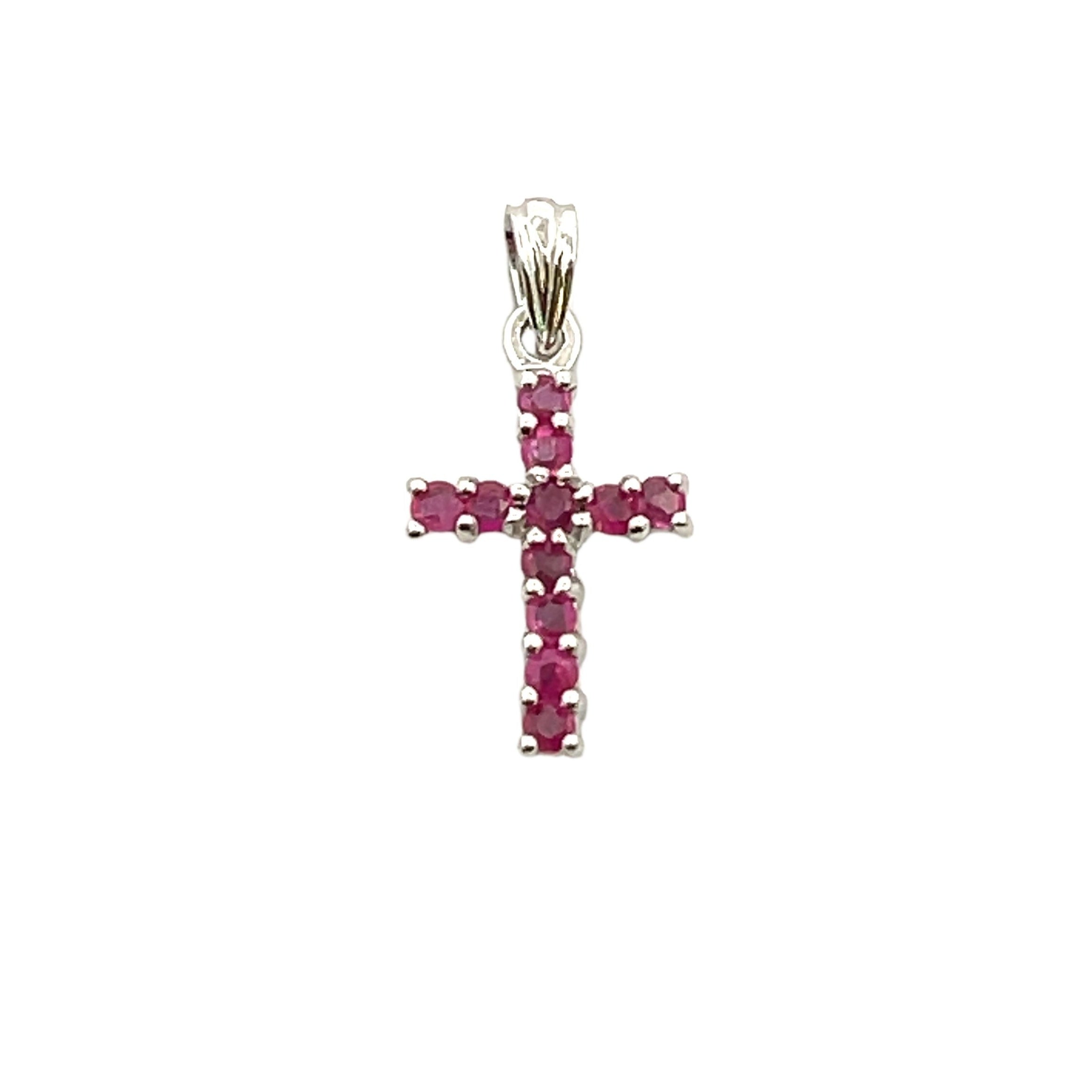 .21ct Ruby Cross Religious Pendant 10KT White Gold