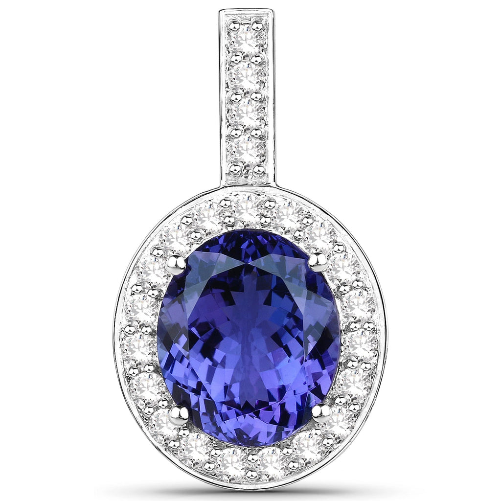 10.15 Carat Genuine Tanzanite and White Diamond 18K White Gold Pendant