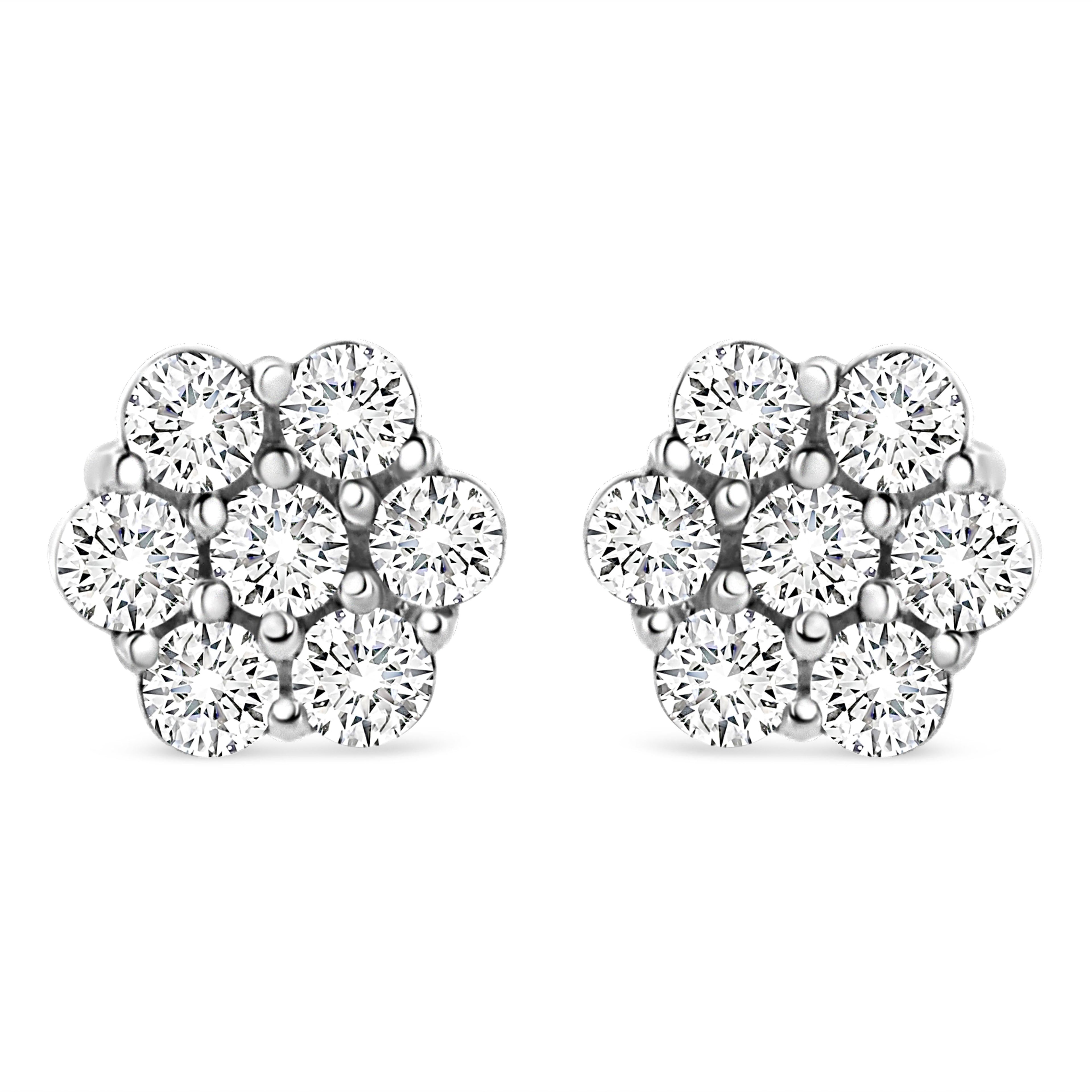 14K White Gold 1/2 cttw Round-Cut Diamond Floral Stud Earrings (I-J Color, SI2-I1 Clarity)