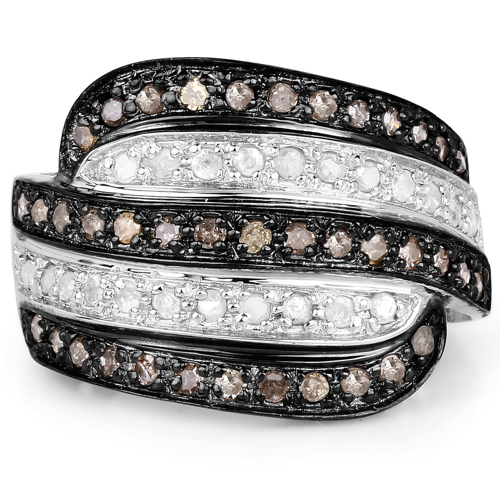 0.80 Carat Genuine Brown Diamond and White Diamond .925 Sterling Silver Ring