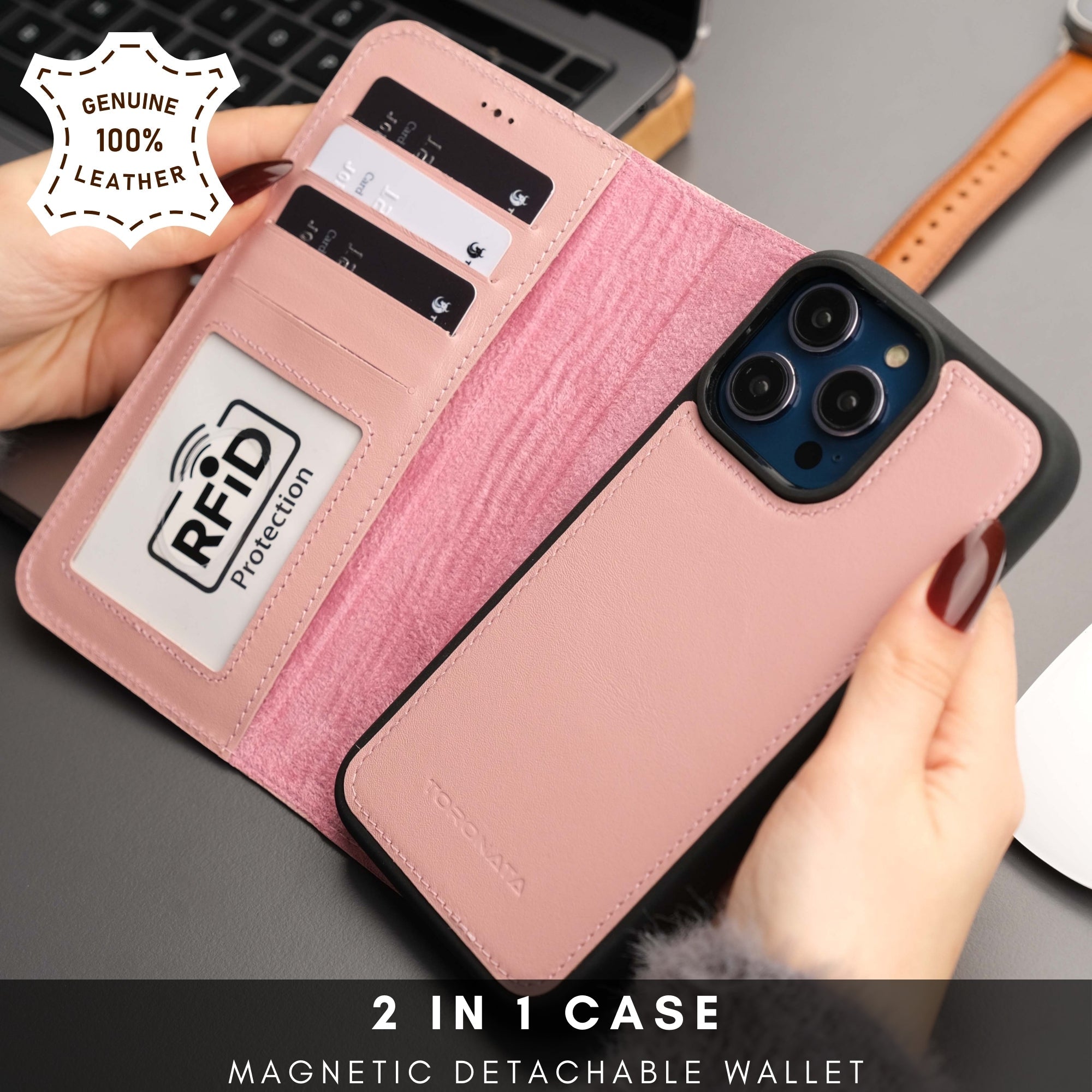 Casper Leather iPhone 15 Pro Wallet Case | Detachable MagSafe Compatible RFID Protection