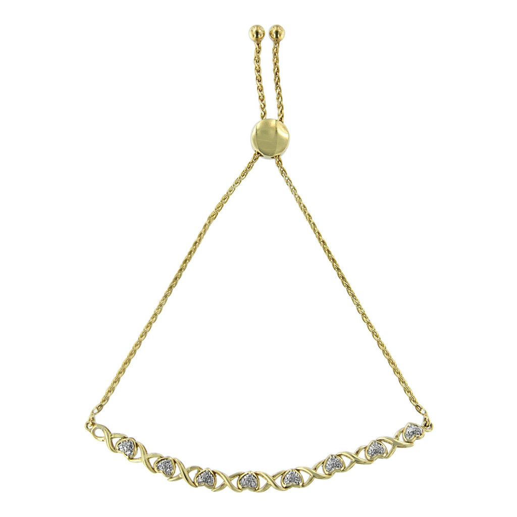 10K Yellow Gold over .925 Sterling Silver 1/10 Cttw Diamond Heart and X-Link 6â€-9â€ Adjustable Bolo Bracelet (H-I Color, I2-I3 Clarity)