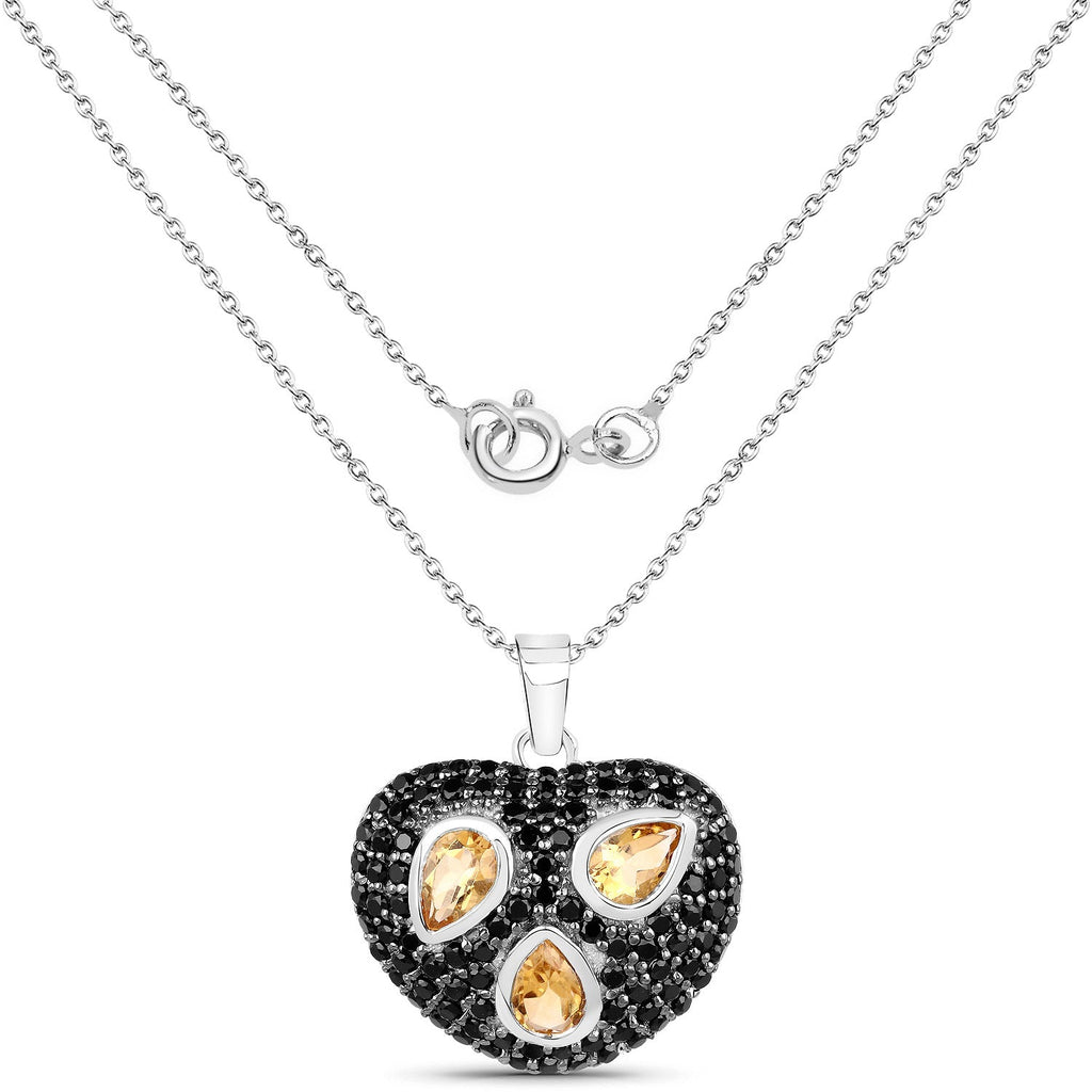 3.19 Carat Genuine Citrine and Black Spinel .925 Sterling Silver Pendant