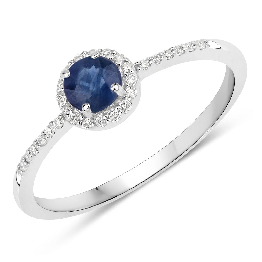 0.38 Carat Genuine Blue Sapphire and White Diamond 14K White Gold Ring