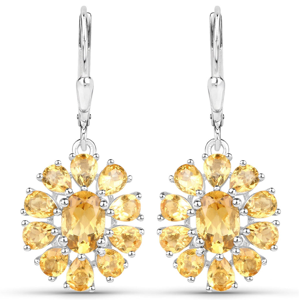 12.24 Carat Genuine Citrine and White Topaz .925 Sterling Silver 3 Piece Jewelry Set (Ring, Earrings, and Pendant w/ Chain)