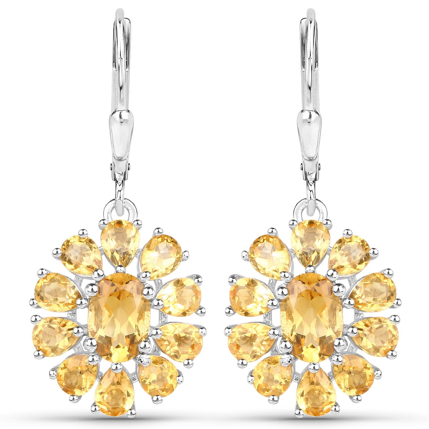 12.24 Carat Genuine Citrine and White Topaz .925 Sterling Silver 3 Piece Jewelry Set (Ring, Earrings, and Pendant w/ Chain)