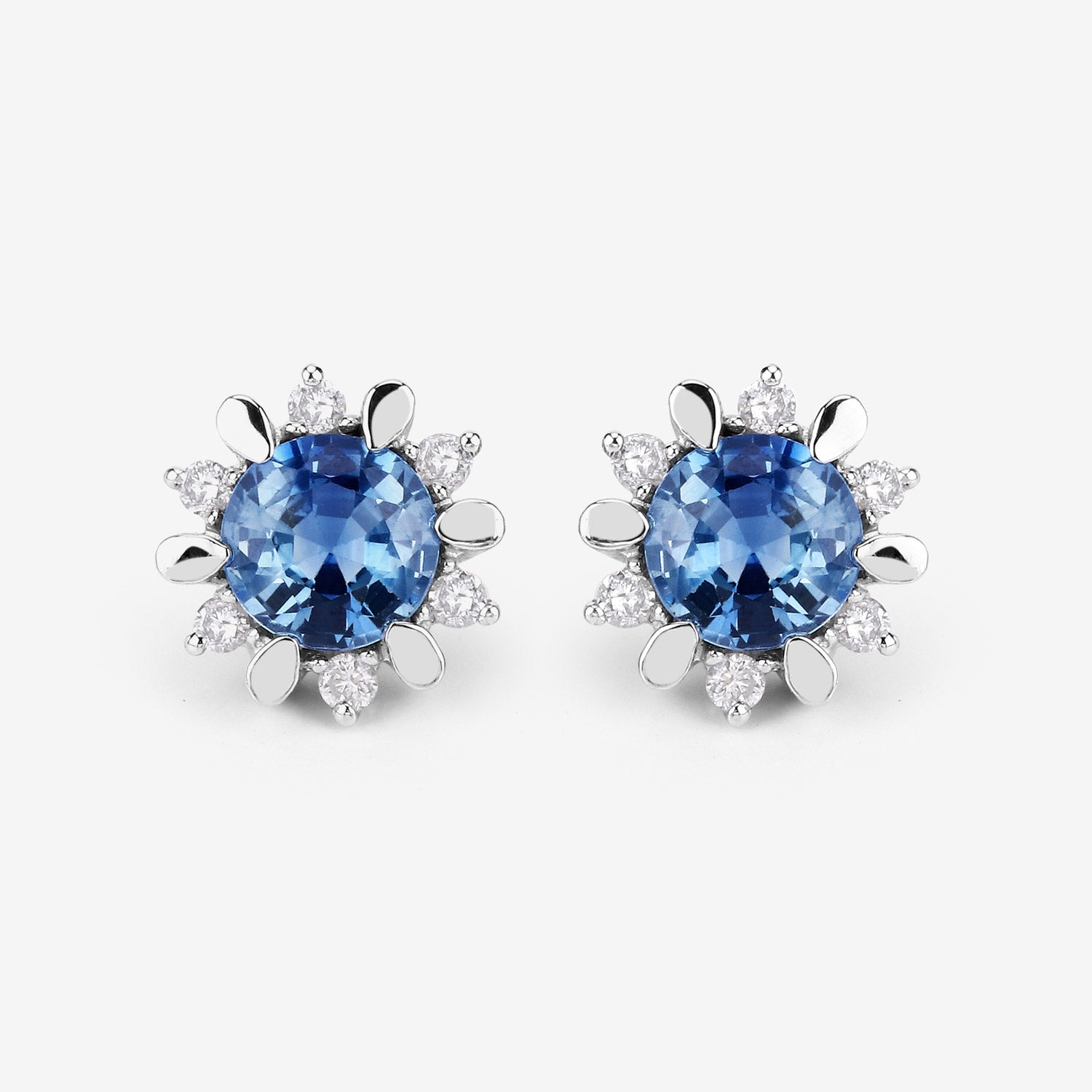 1.87 Carat Genuine Blue Sapphire and White Diamond 14K White Gold Earrings