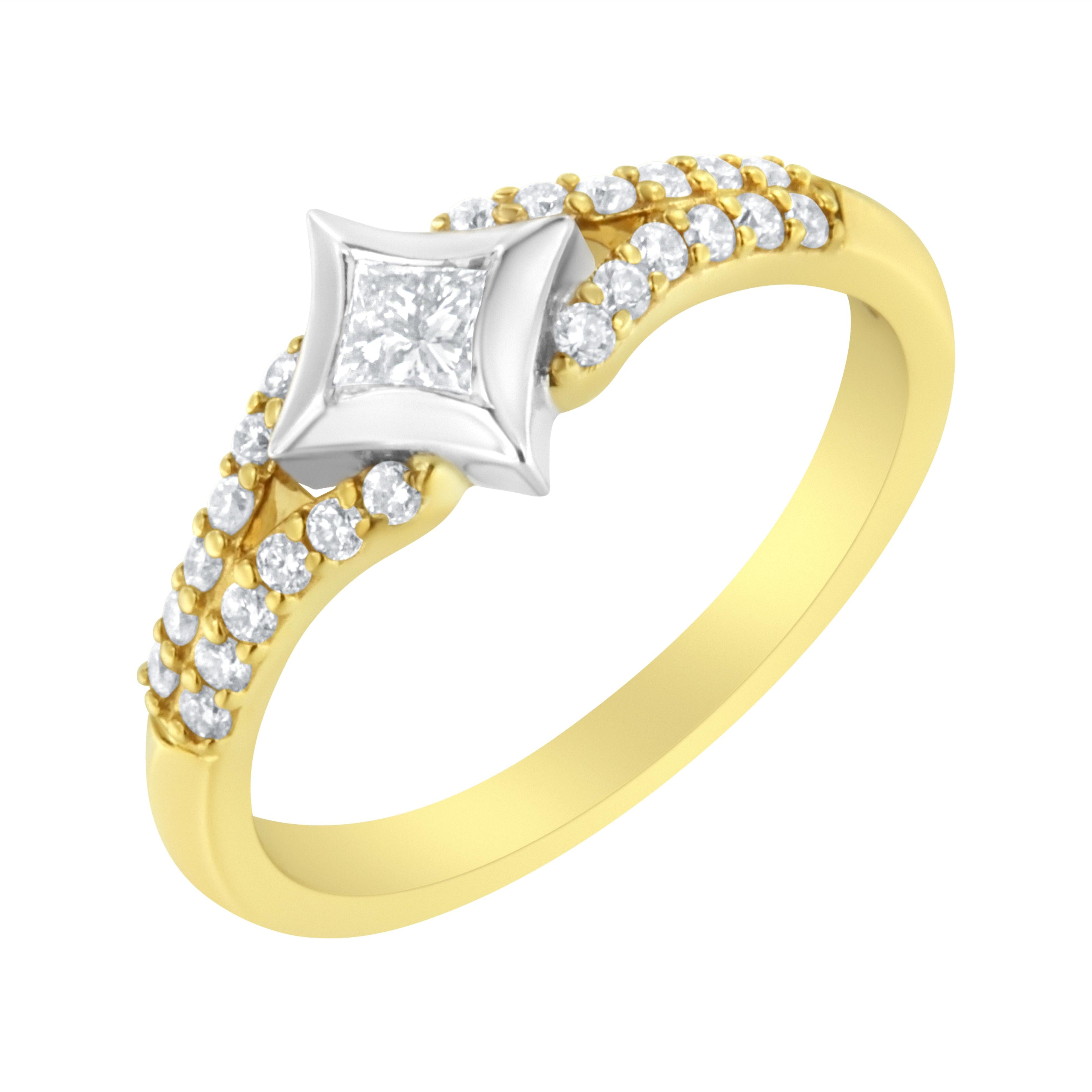 10K Two Tone Color 1/2 Cttw Diamond Kite and Split Shank Ring (H-I Color,SI2-I1 Clarity)