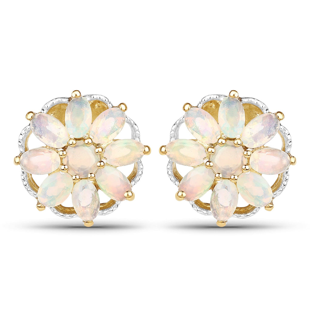 14K Yellow Gold Plated 2.70 Carat Genuine Ethiopian Opal .925 Sterling Silver Earrings
