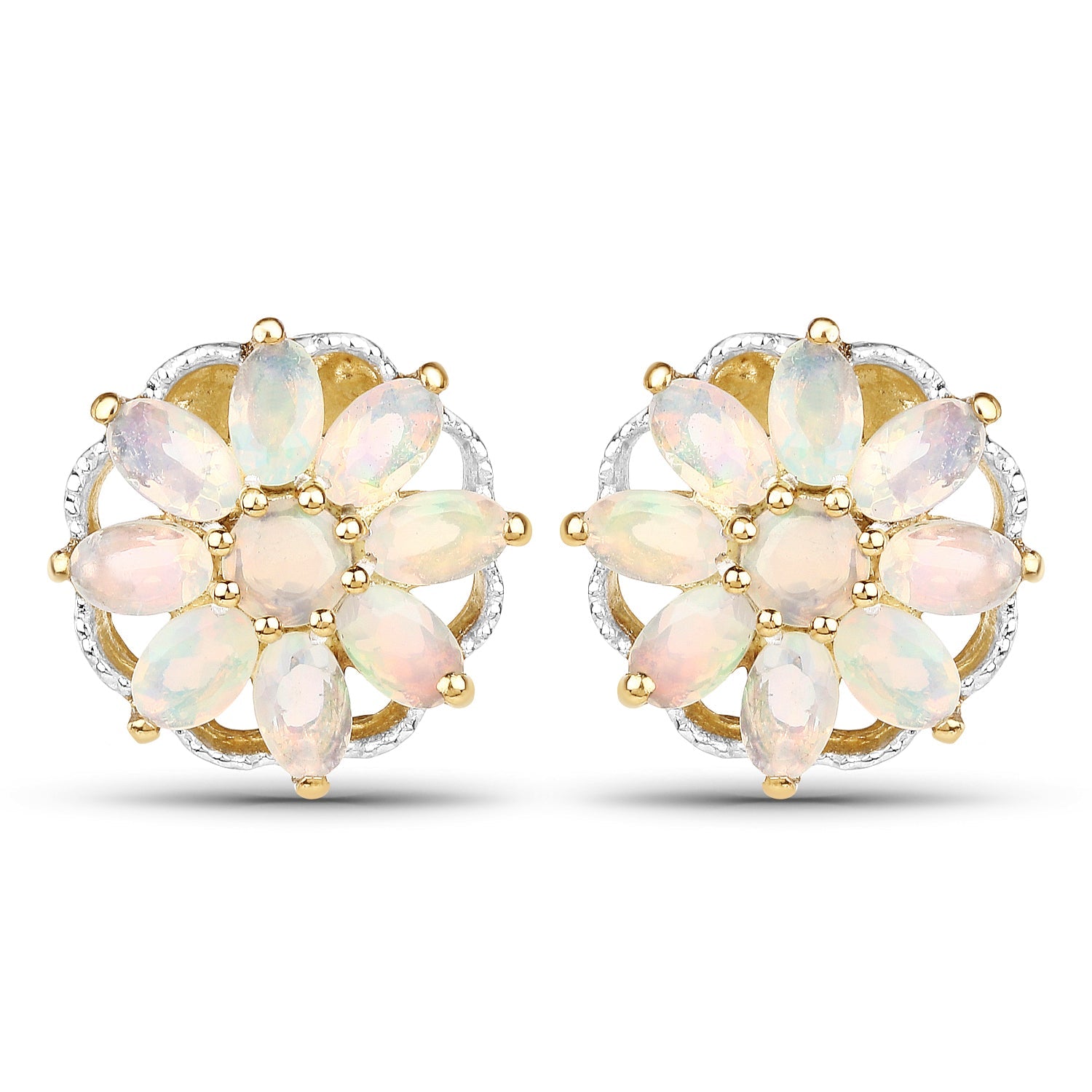 14K Yellow Gold Plated 2.70 Carat Genuine Ethiopian Opal .925 Sterling Silver Earrings