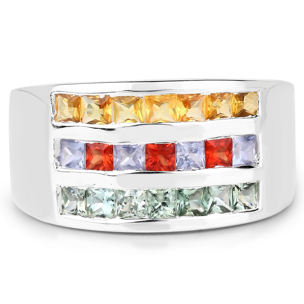 1.69 Carat Genuine Multi Sapphire .925 Sterling Silver Ring