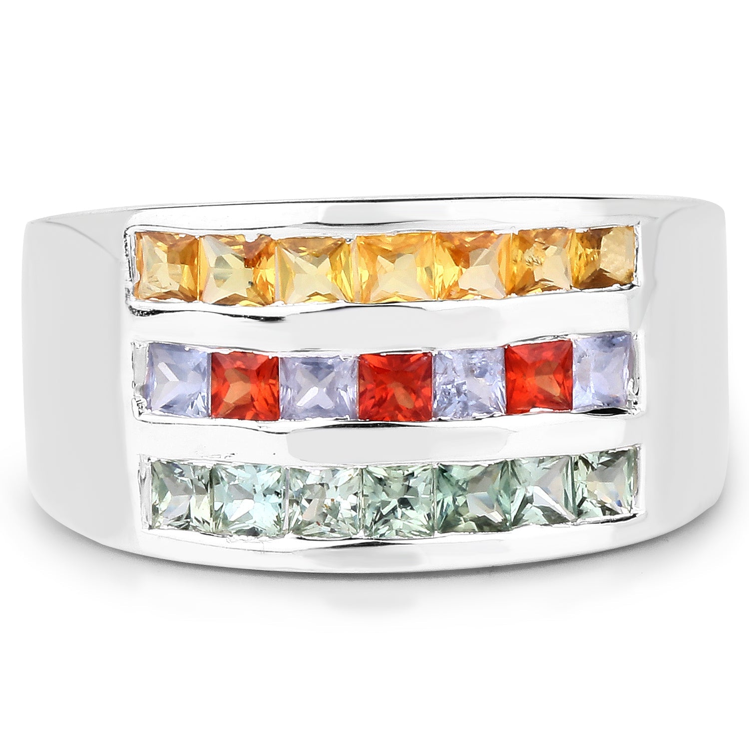 1.69 Carat Genuine Multi Sapphire .925 Sterling Silver Ring