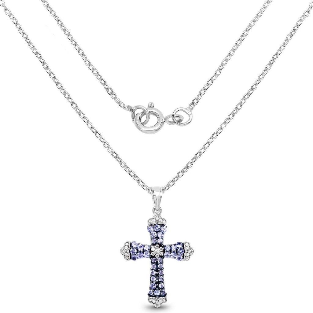 1.84 Carat Genuine Tanzanite and White Zircon .925 Sterling Silver Pendant