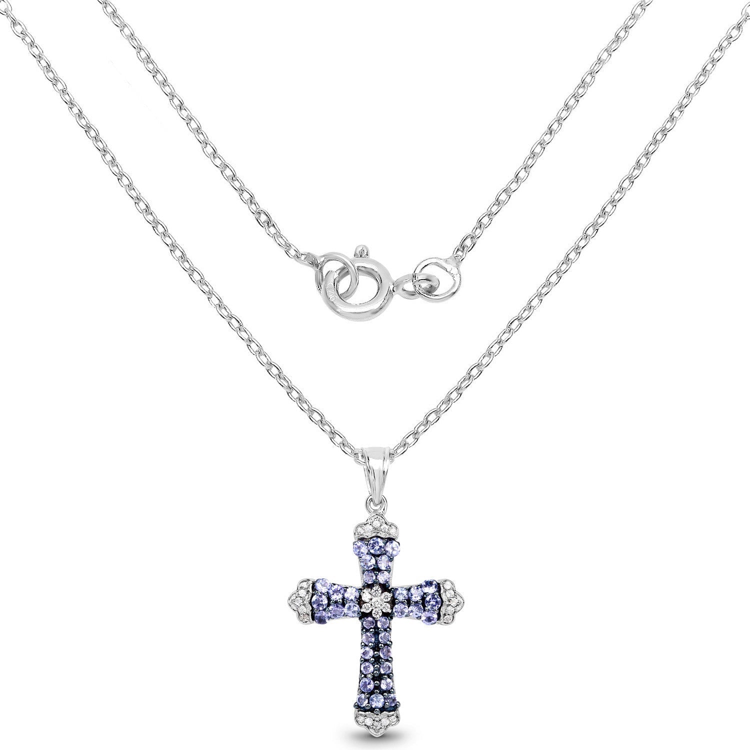 1.84 Carat Genuine Tanzanite and White Zircon .925 Sterling Silver Pendant