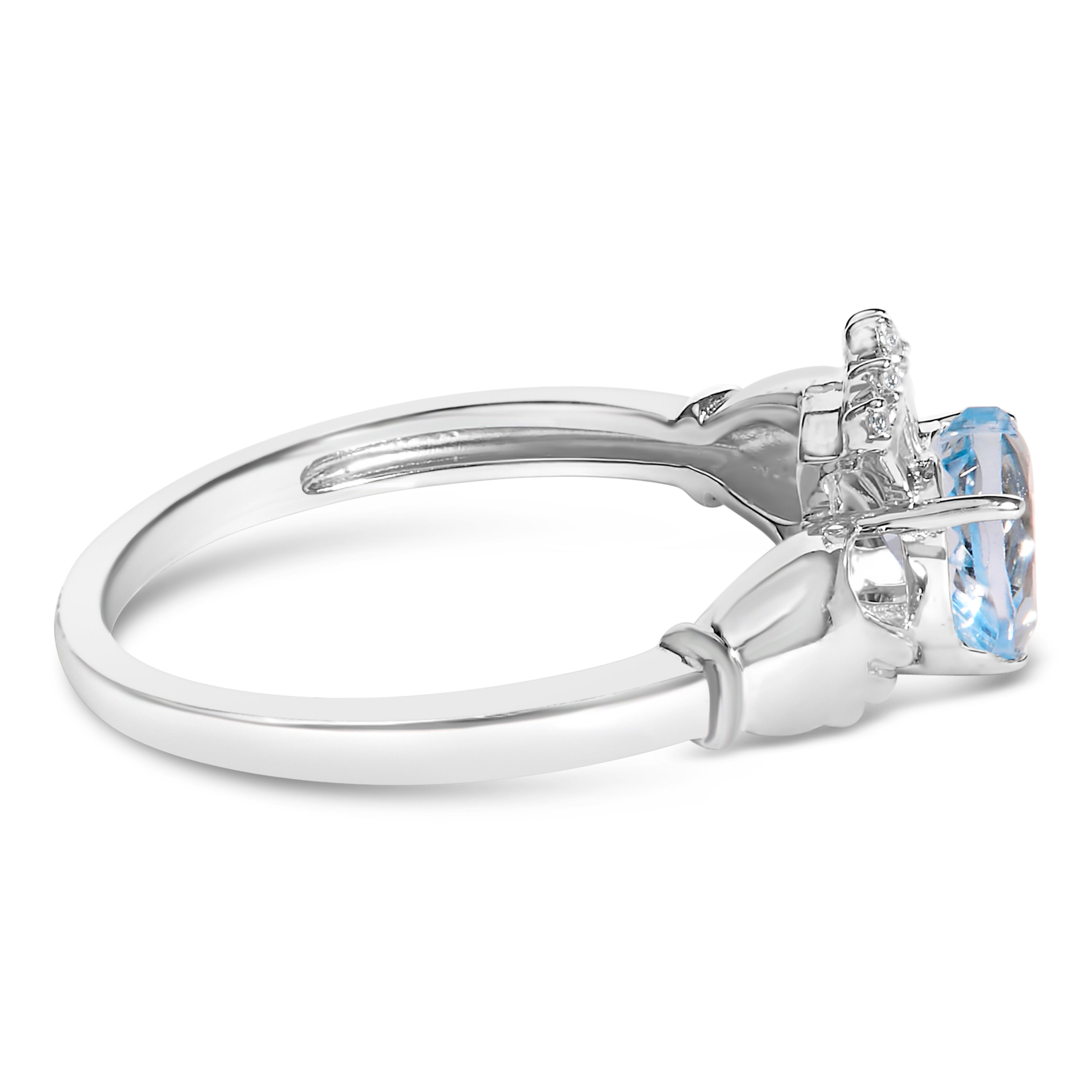 Sterling Silver Blue Topaz Heart Claddagh Ring