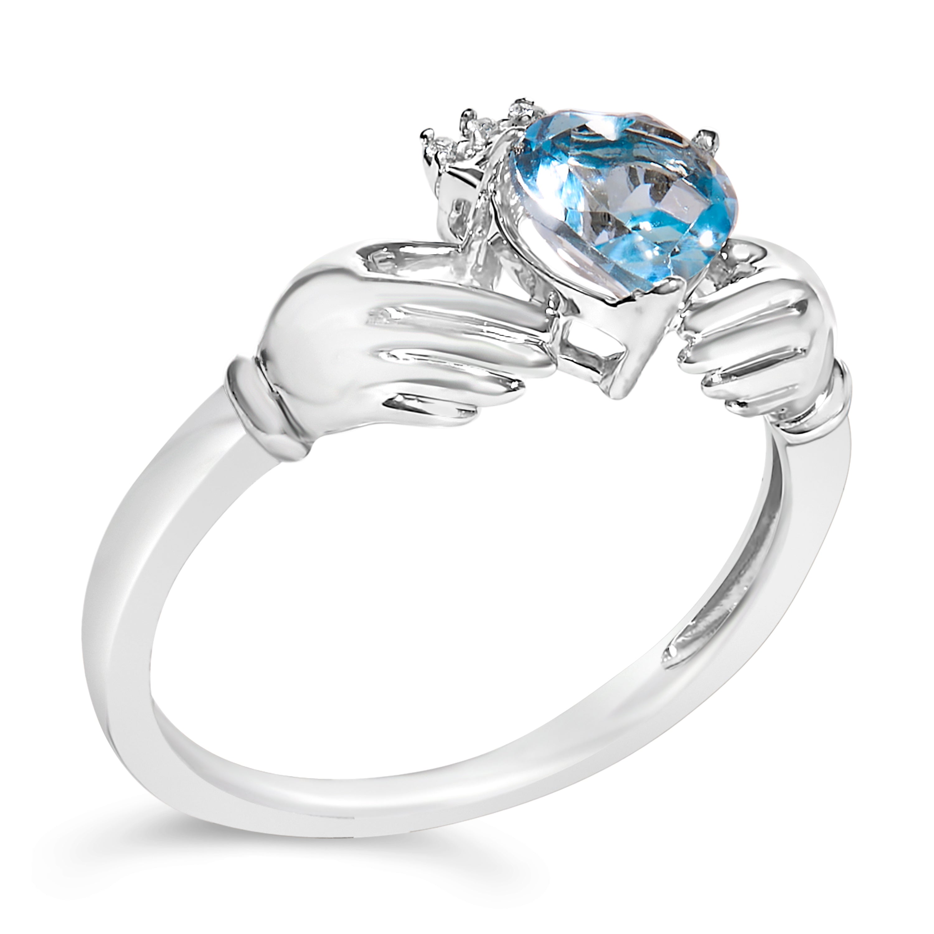 Sterling Silver Blue Topaz Heart Claddagh Ring
