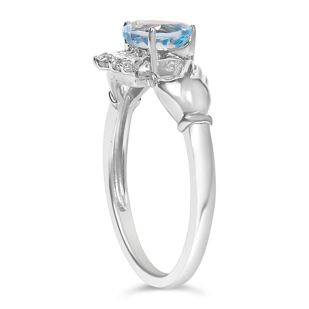 Sterling Silver Blue Topaz Heart Claddagh Ring