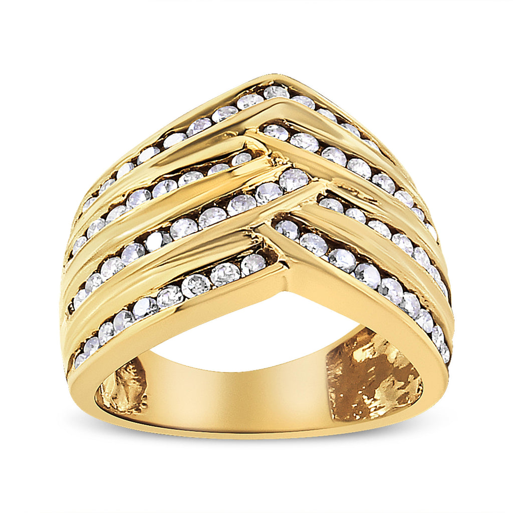 10K Yellow Gold Plated .925 Sterling Silver 1 1/2 Cttw Diamond Channel Band (Champagne Color, I2-I3 Clarity) Ring Size 7
