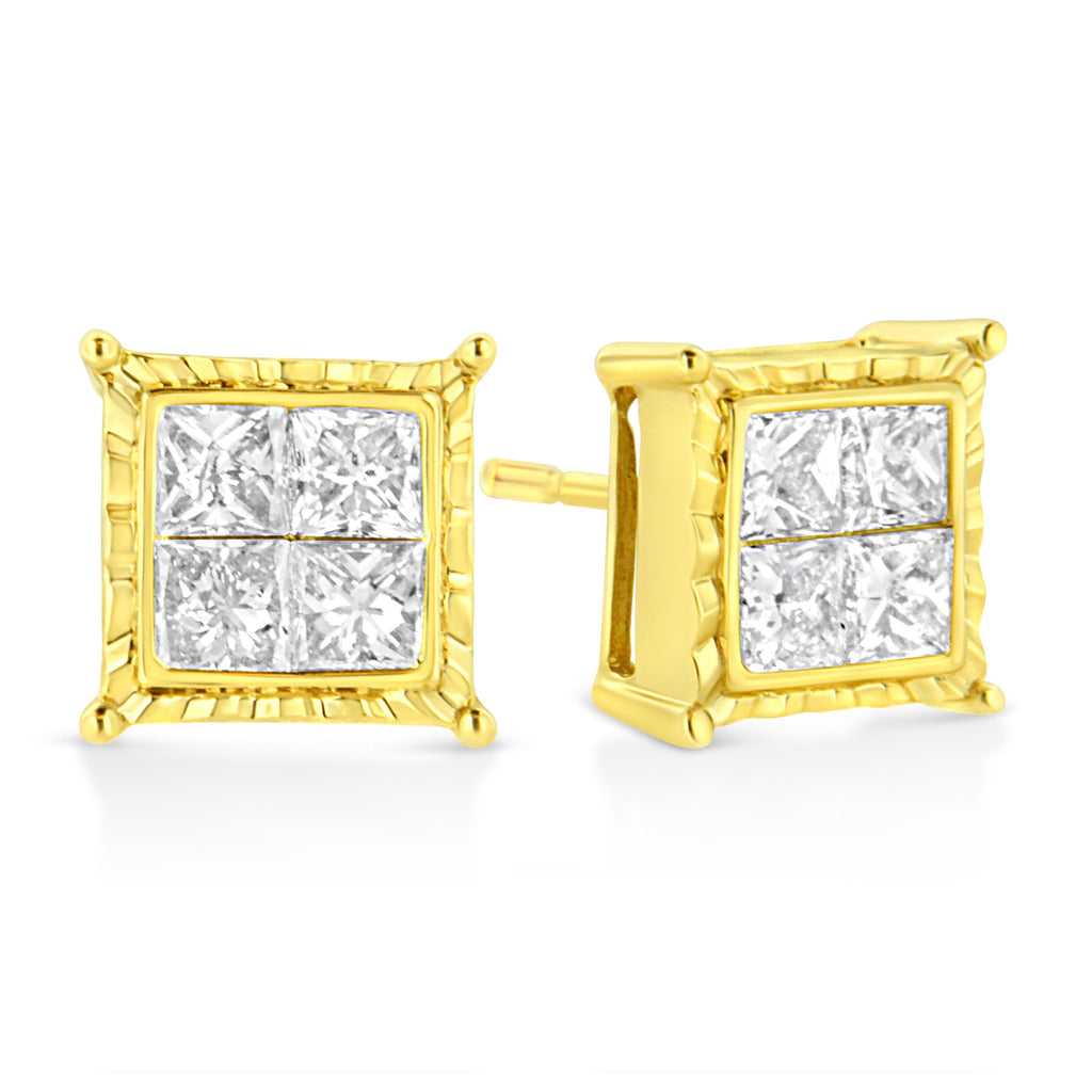 14K Yellow Gold 1 Cttw Princess Cut Diamond Square Stud Earrings