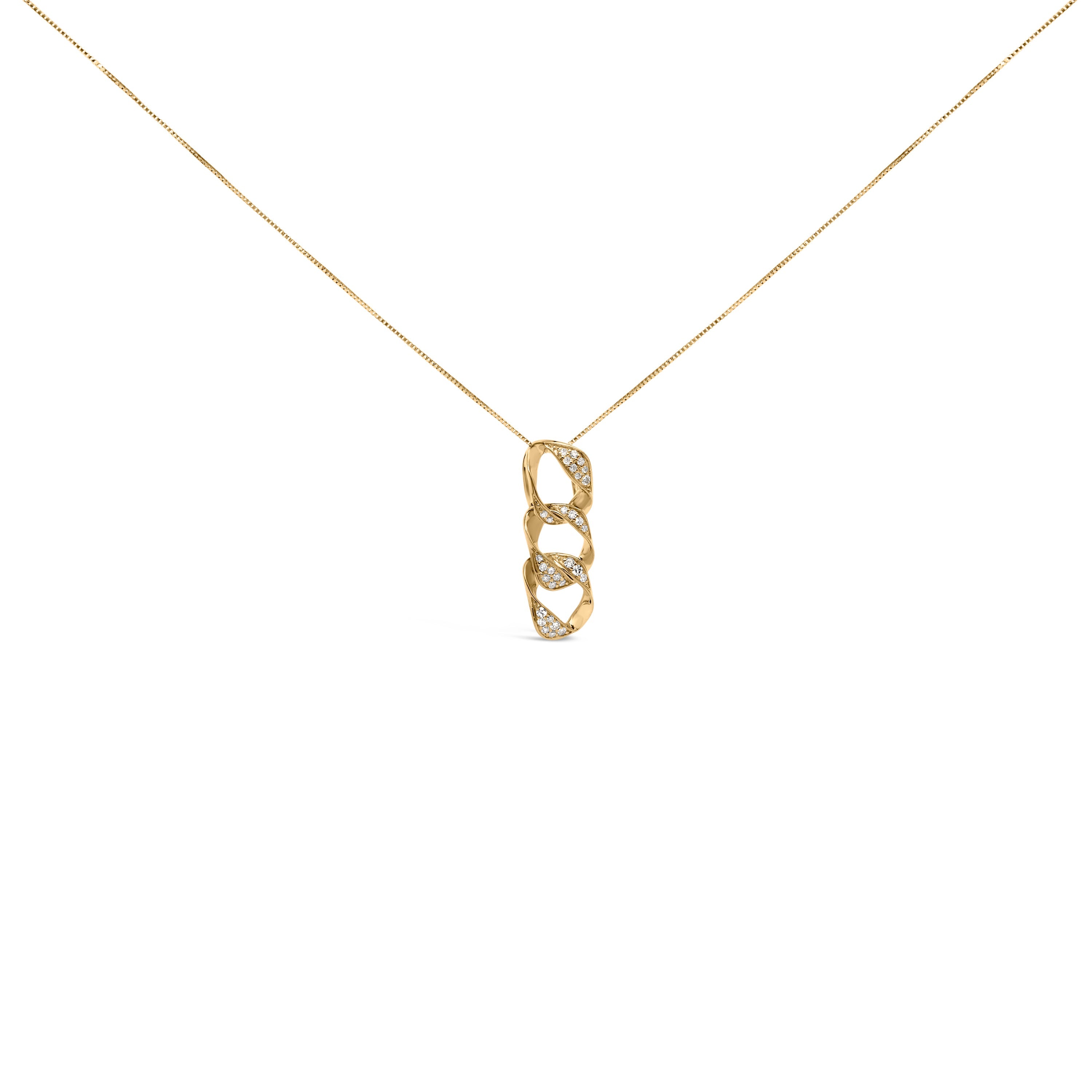 14K Yellow Gold Plated .925 Sterling Silver 1/6 Cttw Diamond Interlocking Triple Asymmetric Circle Hoop 18" Pendant Necklace (H-I Color, I1-I2 Clarity)