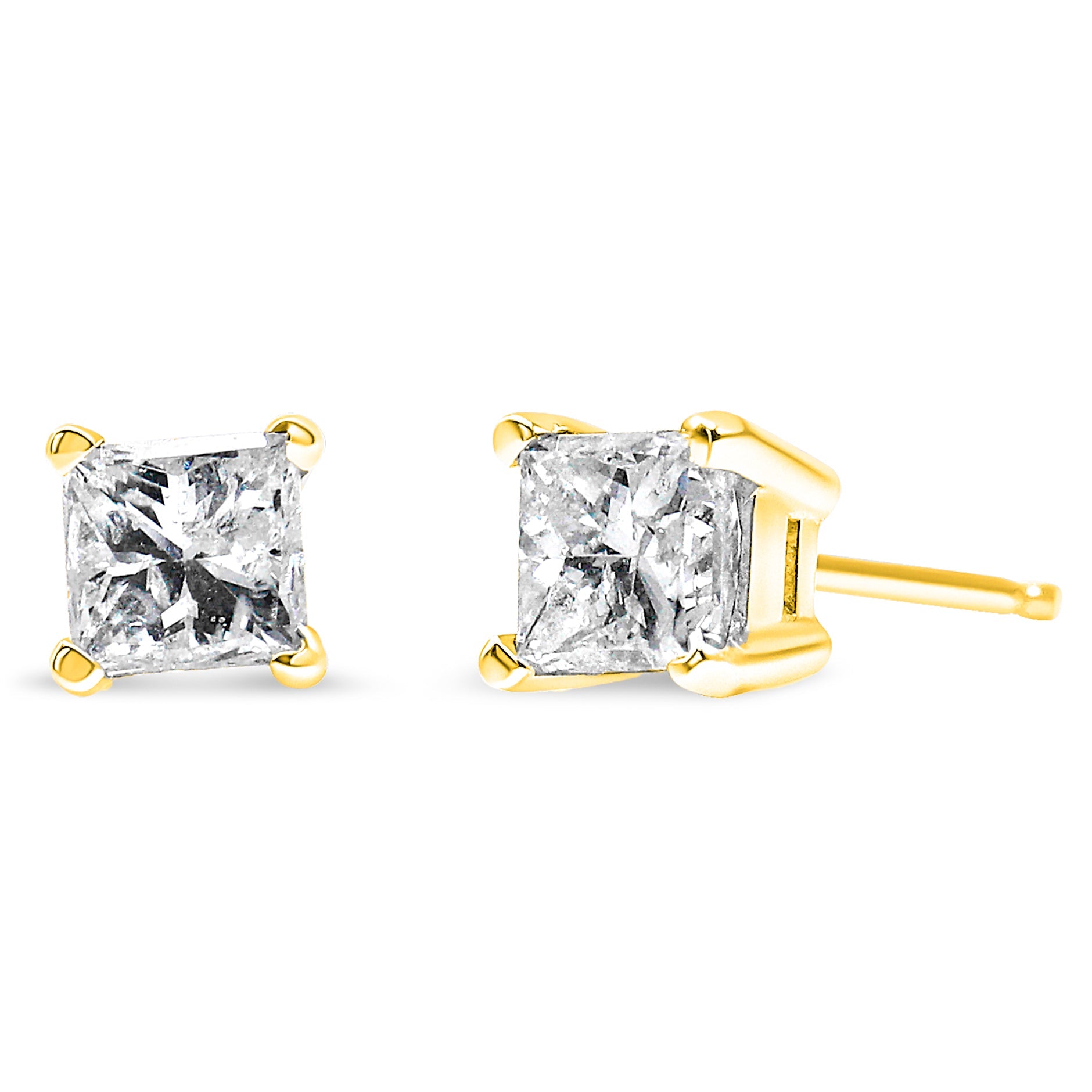 IGI Certified 14K Yellow Gold 1/4 Cttw Princess-Cut Diamond Solitaire Stud Earrings