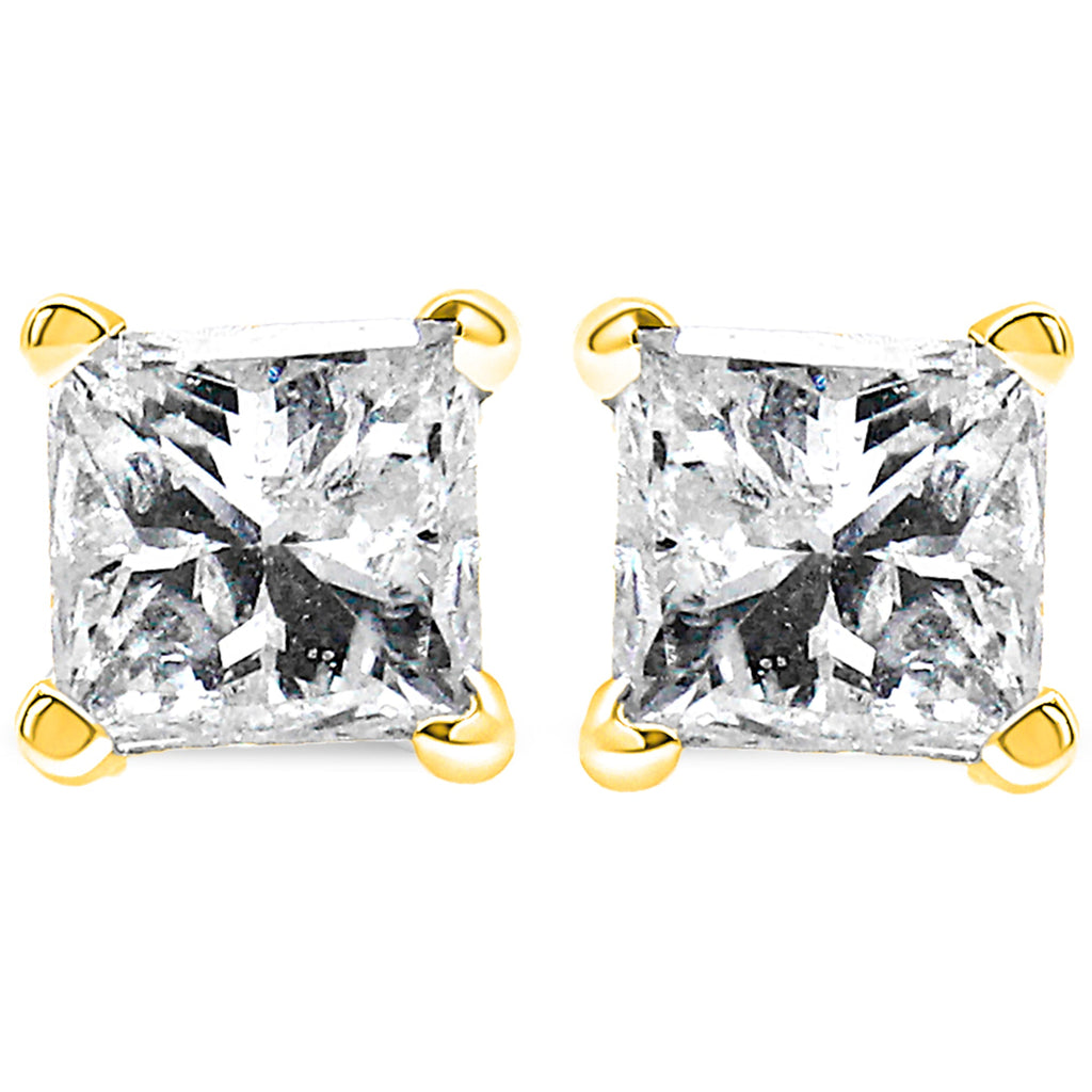 IGI Certified 14K Yellow Gold 1/4 Cttw Princess-Cut Diamond Solitaire Stud Earrings