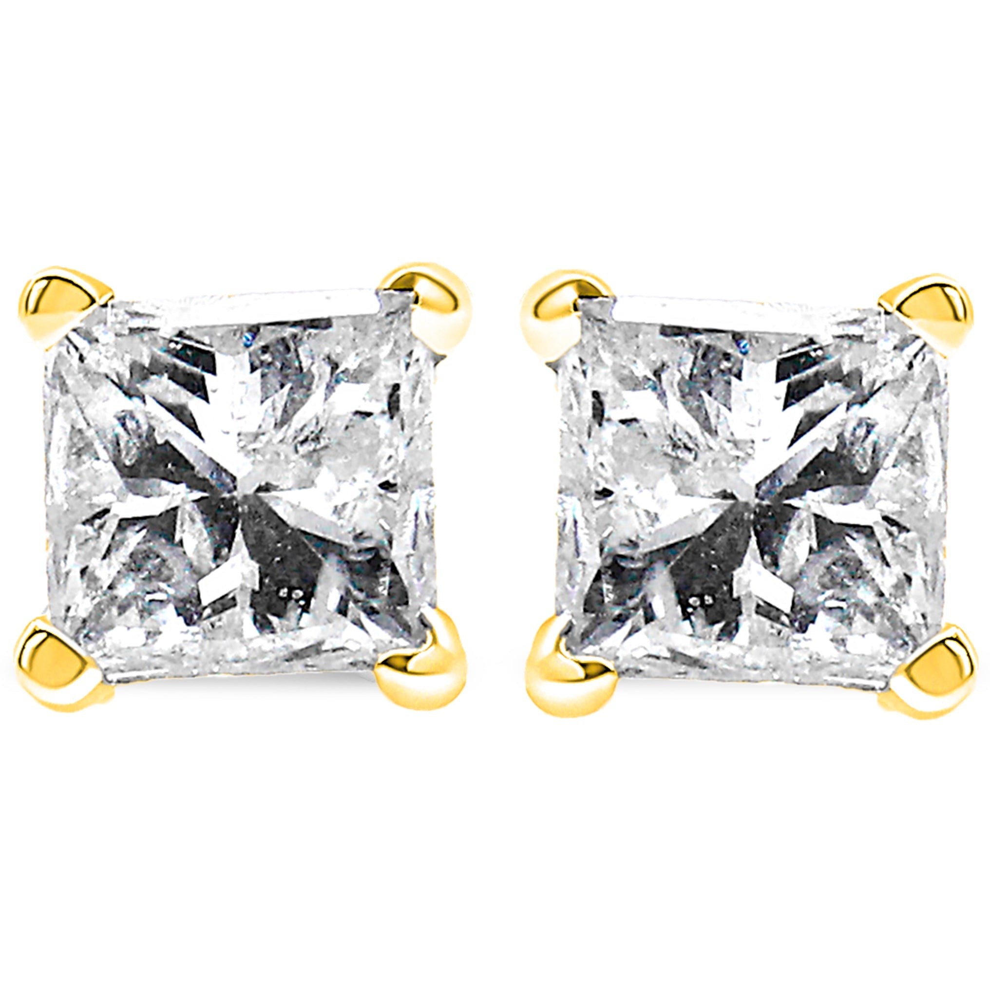 IGI Certified 14K Yellow Gold 1/4 Cttw Princess-Cut Diamond Solitaire Stud Earrings