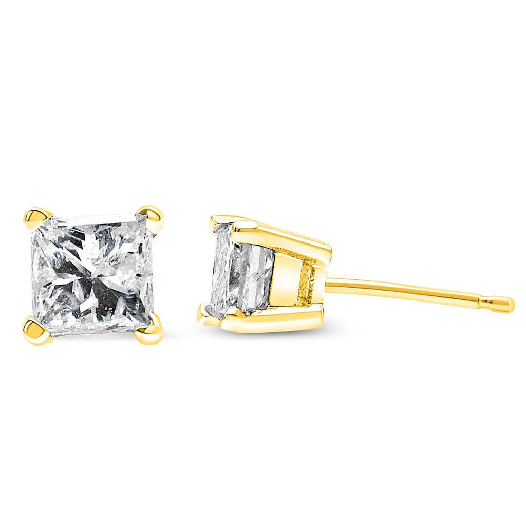 IGI Certified 14K Yellow Gold 1/4 Cttw Princess-Cut Diamond Solitaire Stud Earrings