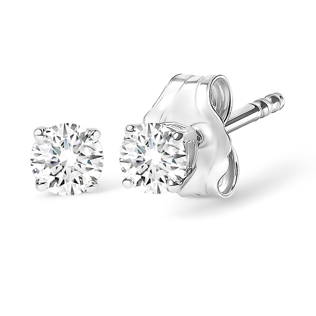14K White Gold 1.0 Cttw 4-Prong Set Brilliant Round-Cut Solitaire Lab Grown Diamond Push Back Stud Earrings (E-F Color, VVS2-VS1 Clarity)