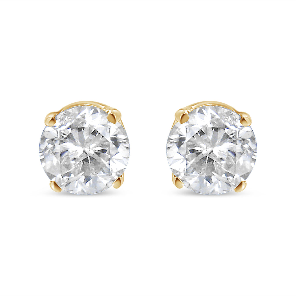AGS Certified 14K Yellow Gold 1/2 Cttw 4 Prong Set Brilliant Round-Cut Solitaire Diamond Push Back Stud Earrings (O-P, Color, SI2-I1 Clarity)