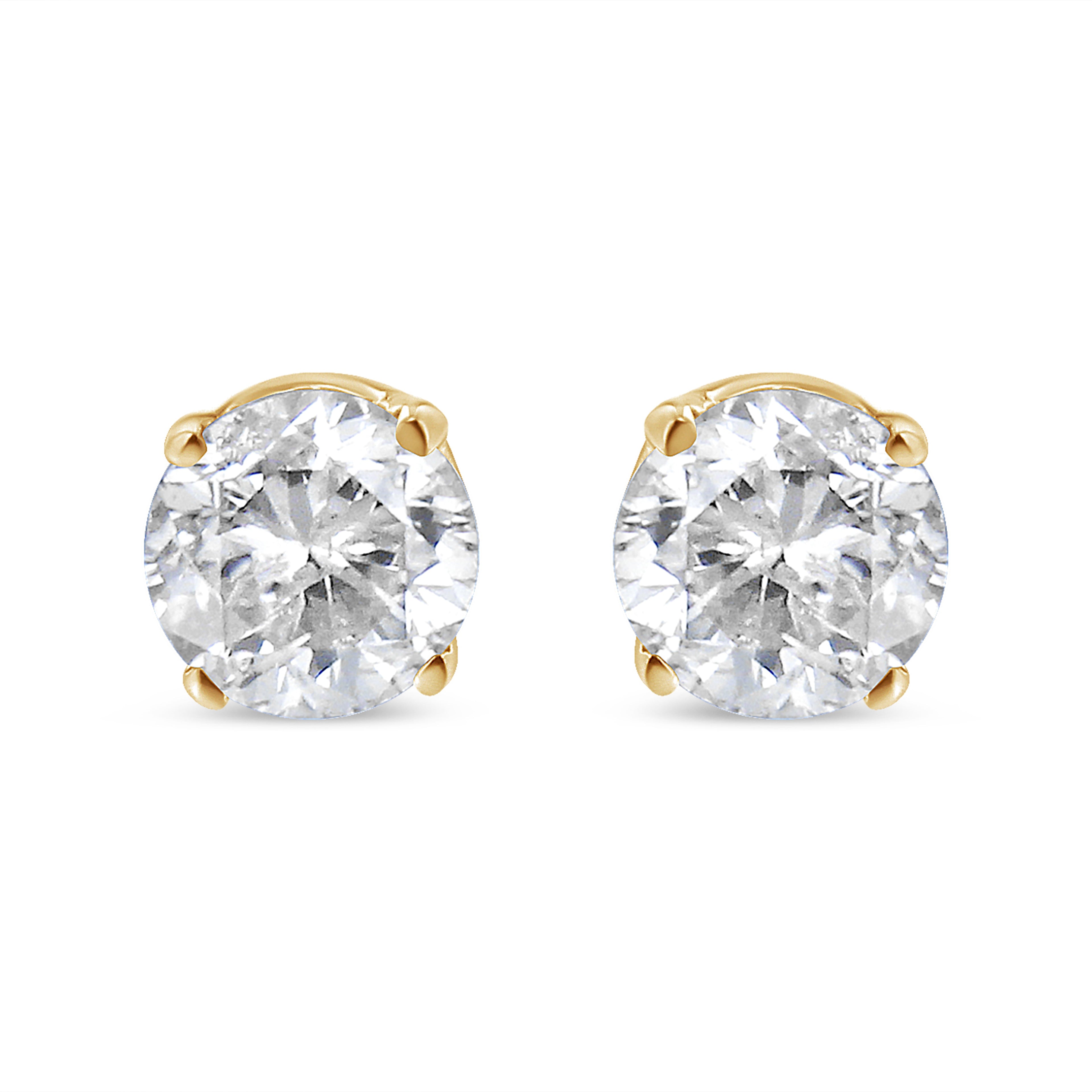 AGS Certified 14K Yellow Gold 1/2 Cttw 4 Prong Set Brilliant Round-Cut Solitaire Diamond Push Back Stud Earrings (O-P, Color, SI2-I1 Clarity)