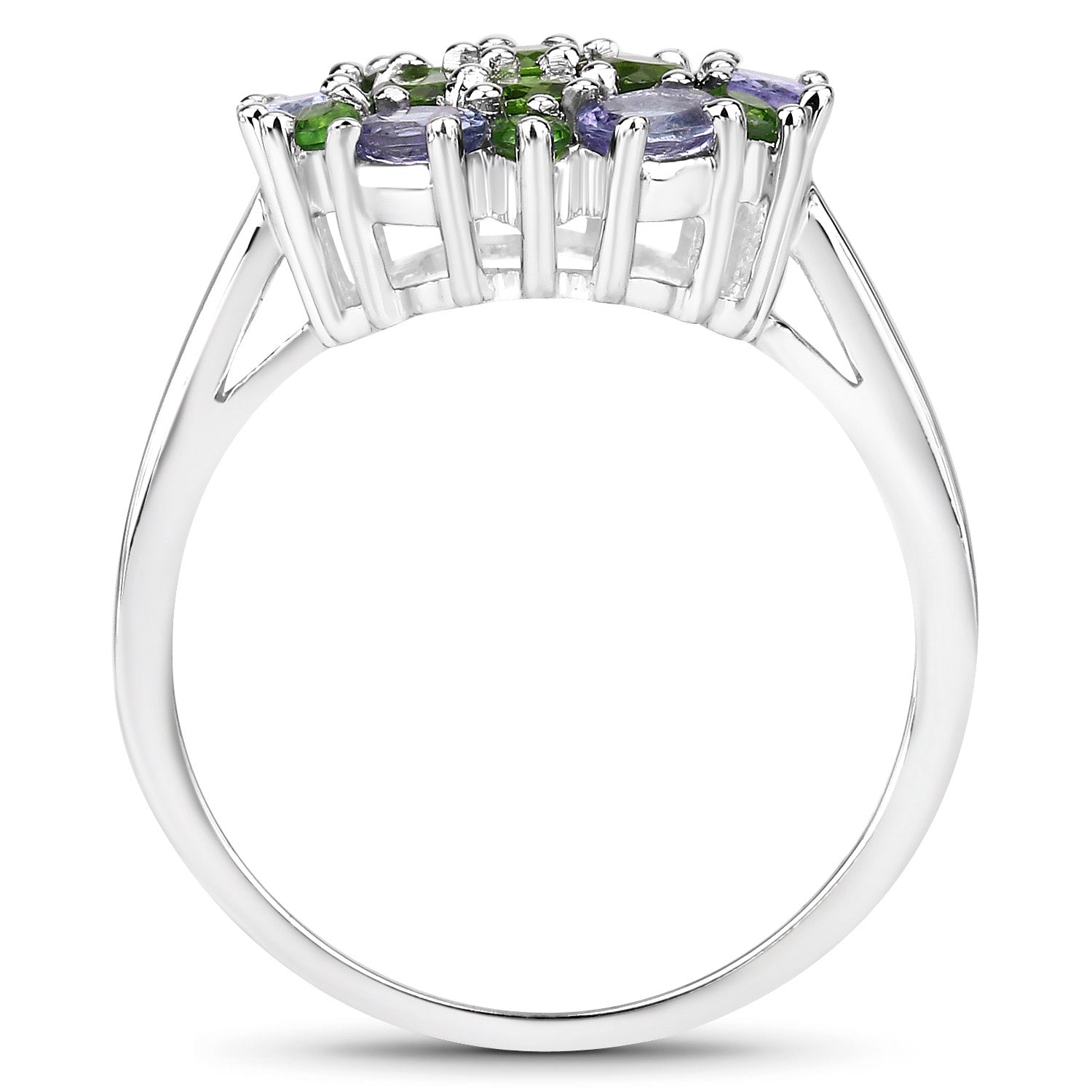 2.03 Carat Genuine Tanzanite and Chrome Diopside .925 Sterling Silver Ring