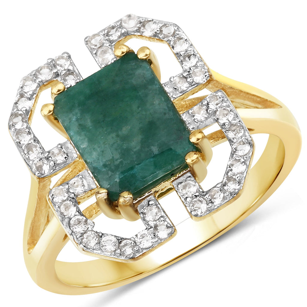 2.55 Carat Dyed Emerald and White Topaz .925 Sterling Silver Ring