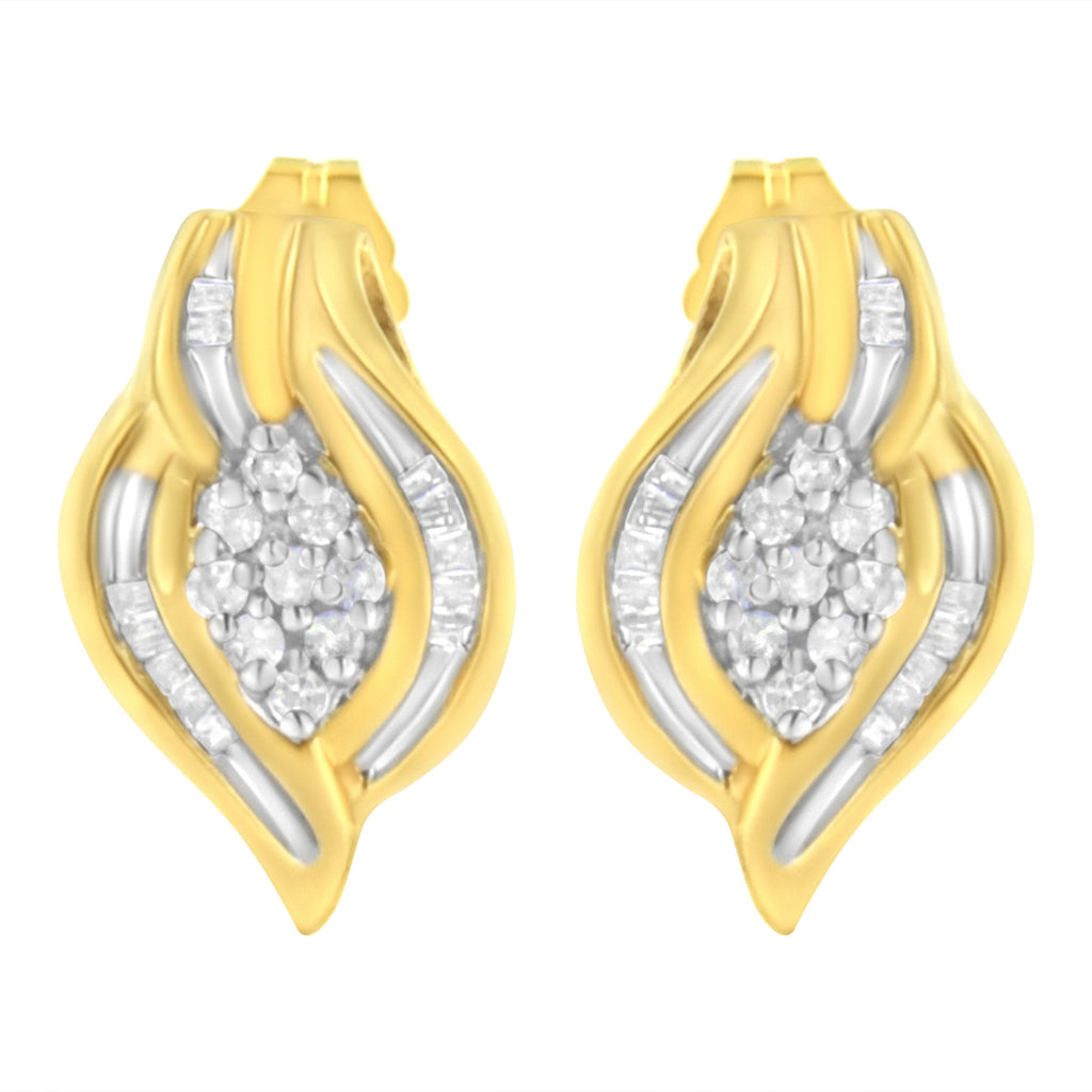 10K Yellow Gold 1/3 cttw Round-Cut Diamond Cluster and Swirl Stud Earrings (J-K Clarity, I2-I3 Color)