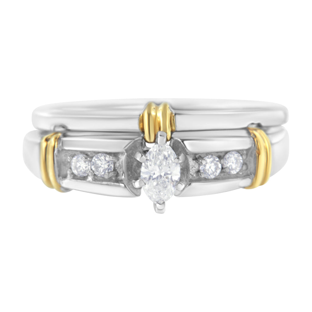 14K Yellow and White Gold 1/3 Cttw Marquise Diamond Cocktail Engagement Ring Set (H-I Color, SI1-SI2 Clarity) - Size 7