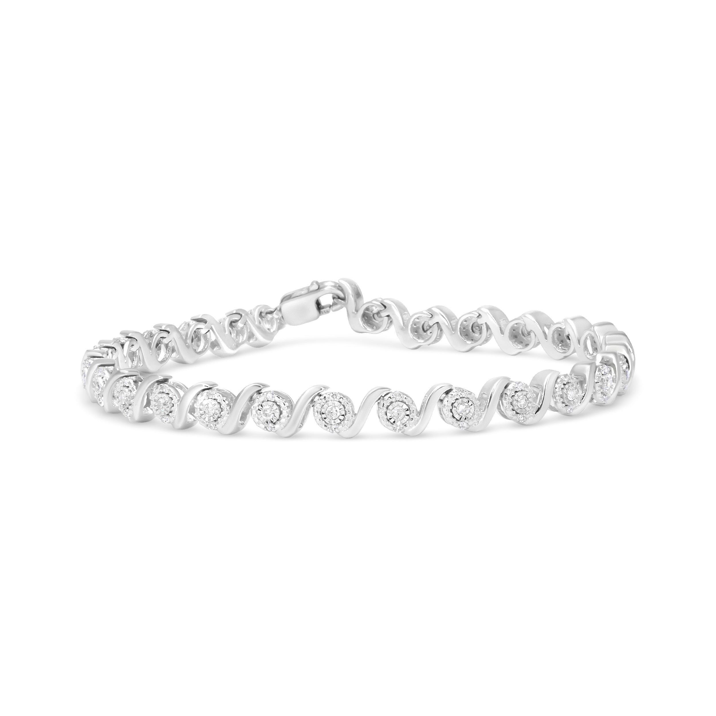 .925 Sterling Silver 1/2 Cttw Round Diamond Halo S-Link Bracelet (I-J Color, I2-I3 Clarity) - 7.25"