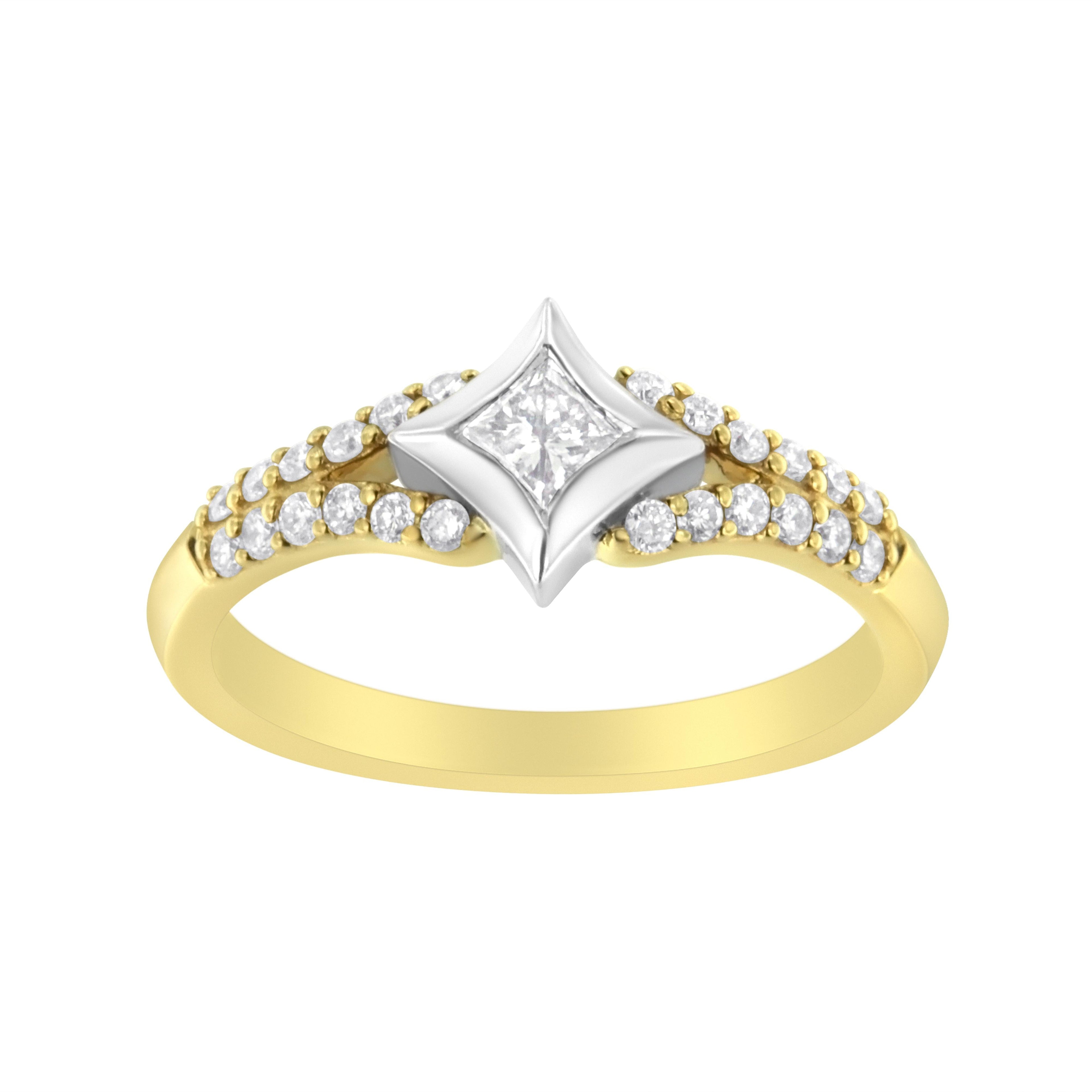 10K Two Tone Color 1/2 Cttw Diamond Kite and Split Shank Ring (H-I Color,SI2-I1 Clarity)