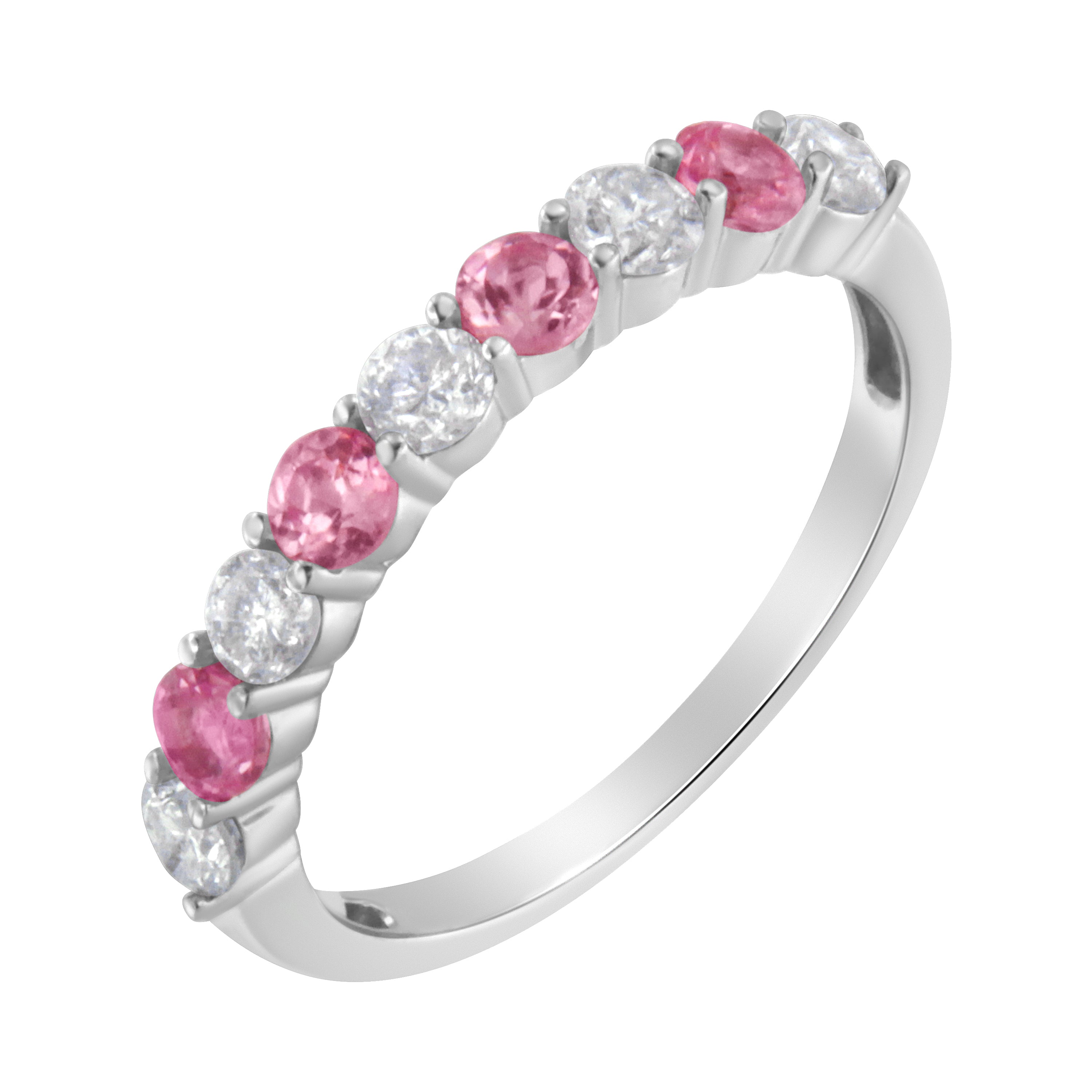 10KT White Gold 1/2 cttw Diamond and 3MM Created Blue Sapphire Gemstone Band Ring (H-I, I1-I2) - Size 7