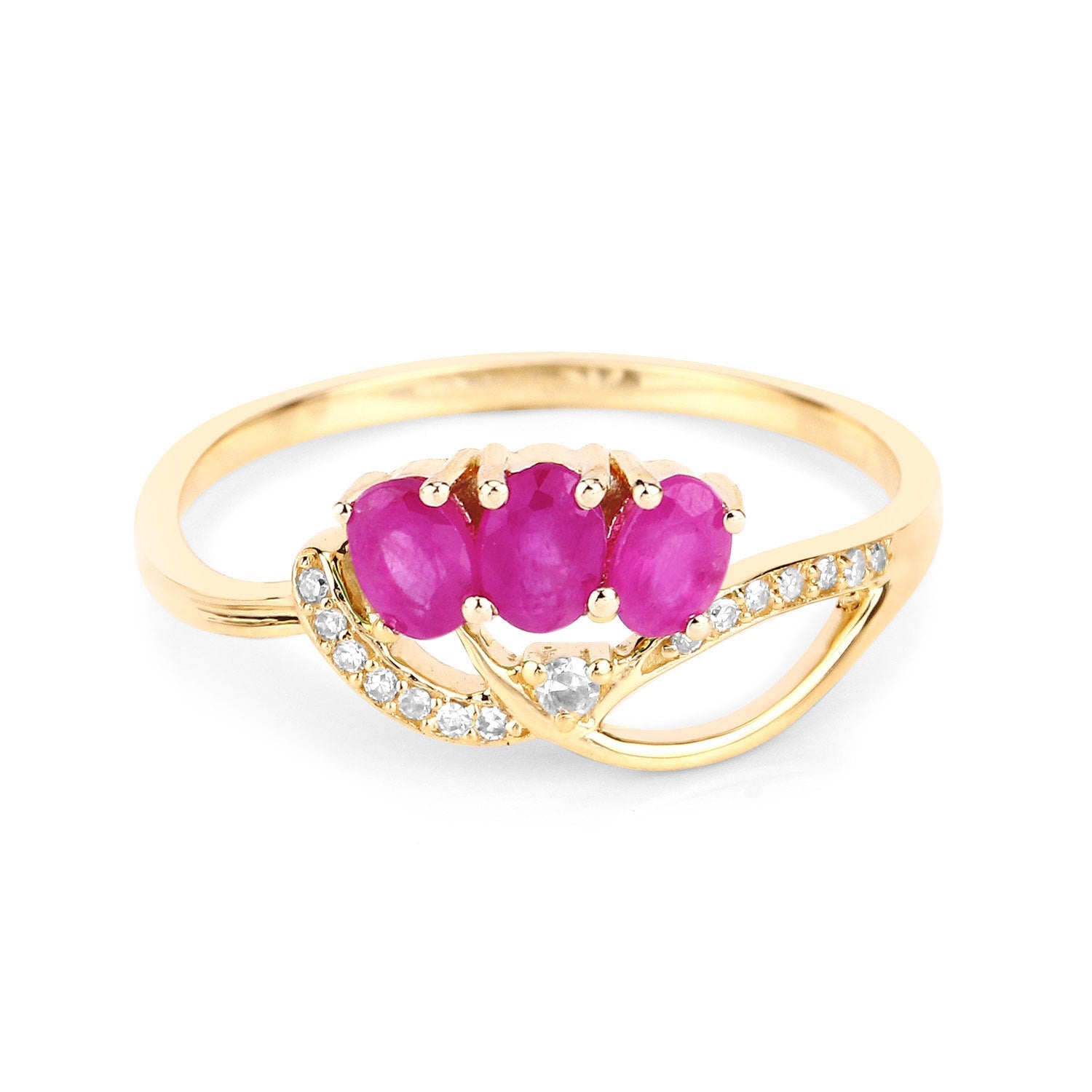 0.71 Carat Genuine Ruby and White Diamond 14K Yellow Gold Ring