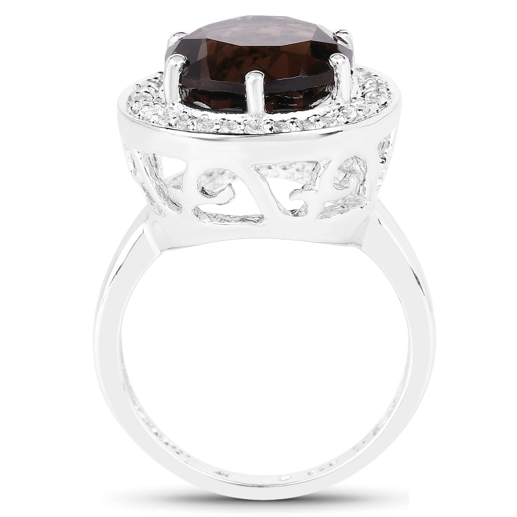 4.52 Carat Genuine Smoky Quartz and White Topaz .925 Sterling Silver Ring