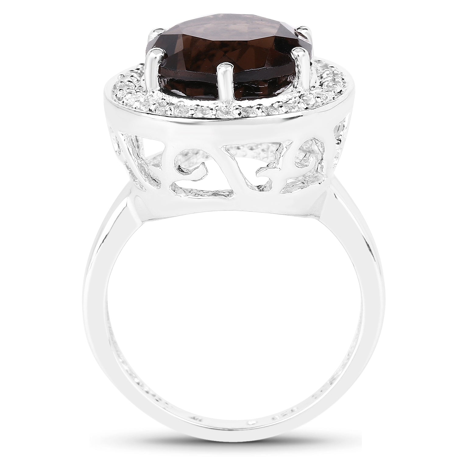 4.52 Carat Genuine Smoky Quartz and White Topaz .925 Sterling Silver Ring