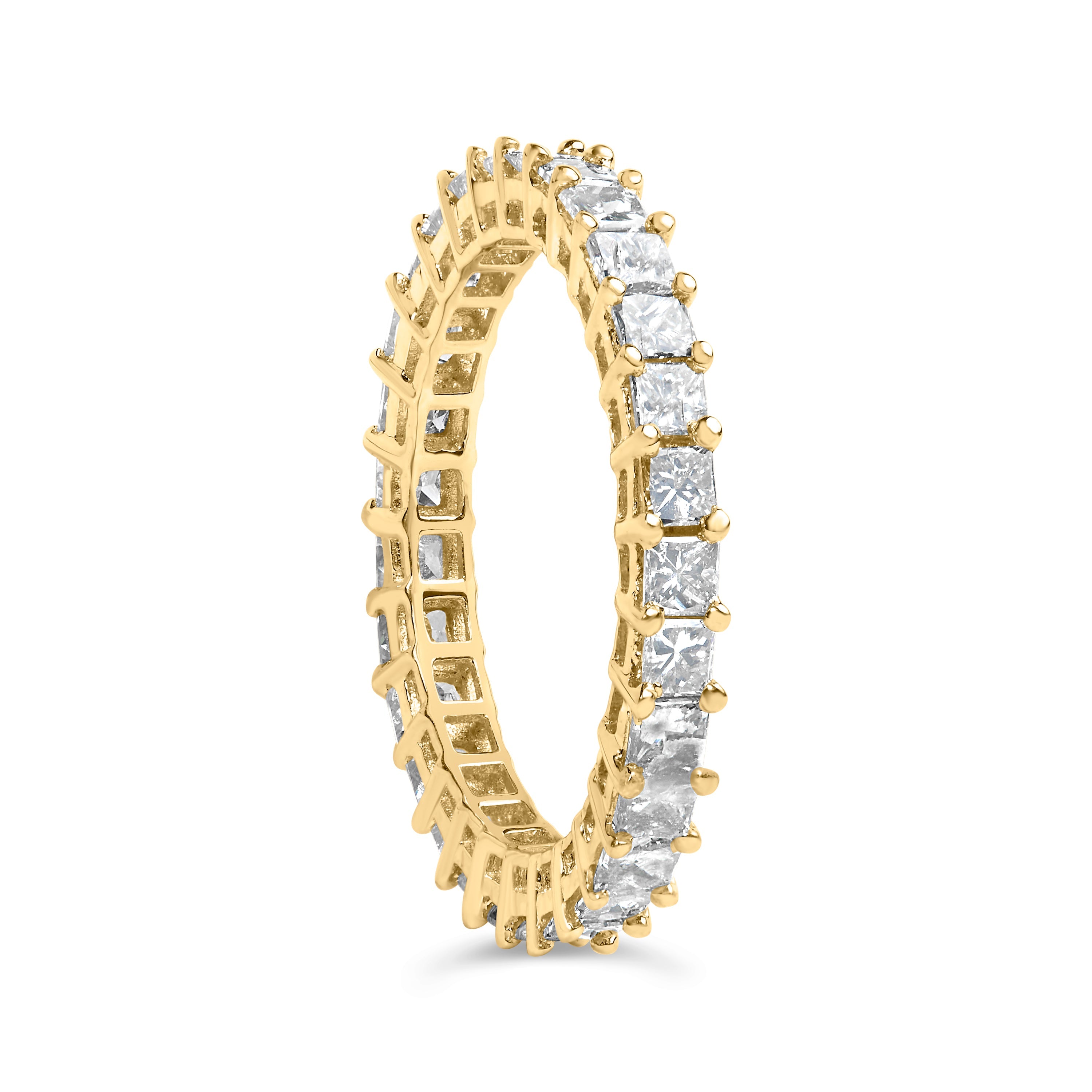 14K Yellow Gold 2.00 Cttw Shared Prong Set Princess Cut Diamond Eternity Band Ring (J-K Color, SI1-SI2 Clarity) - Ring Size 7