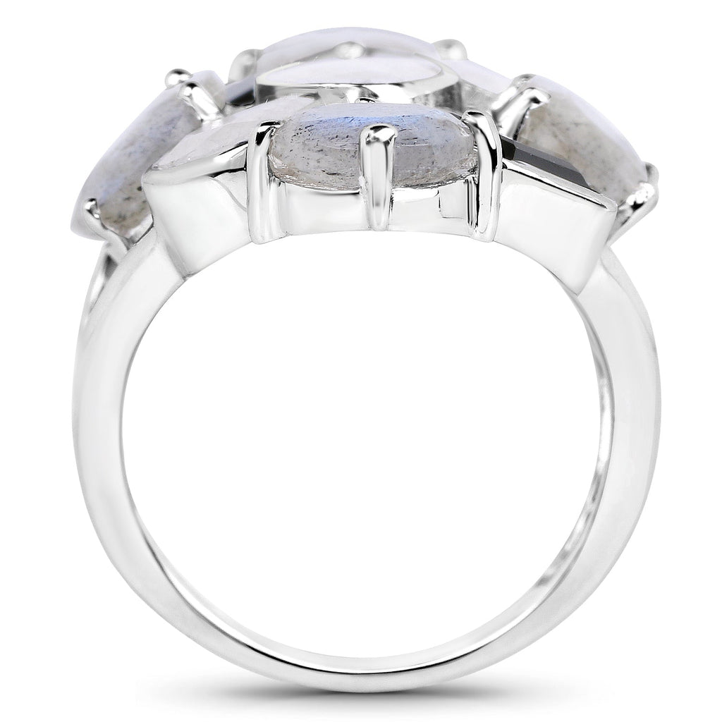 10.30 Carat Genuine White Rainbow Moonstone, Labradorite And Black Onyx .925 Sterling Silver Ring