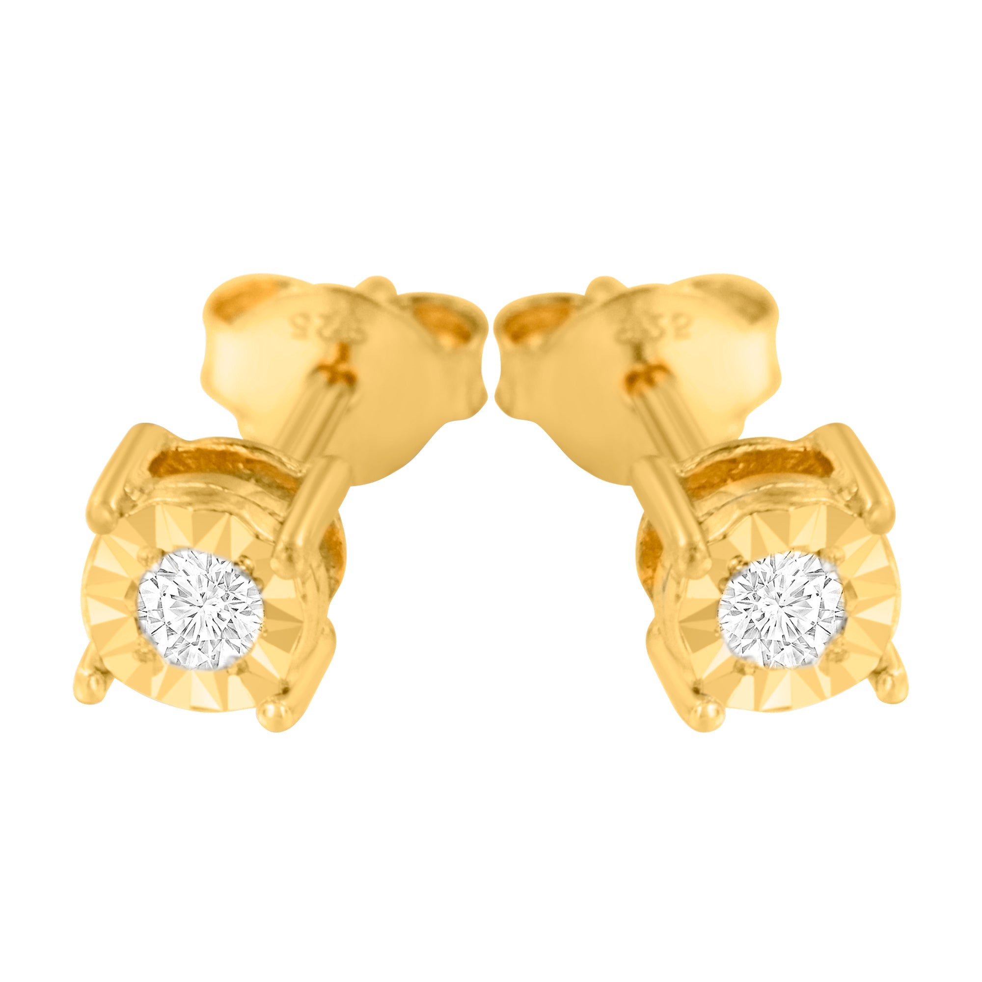 10K Yellow Gold Plated .925 Sterling Silver 1/10 Cttw Round Brilliant-Cut Diamond Miracle-Set Stud Earrings (J-K Color, I3 Clarity)