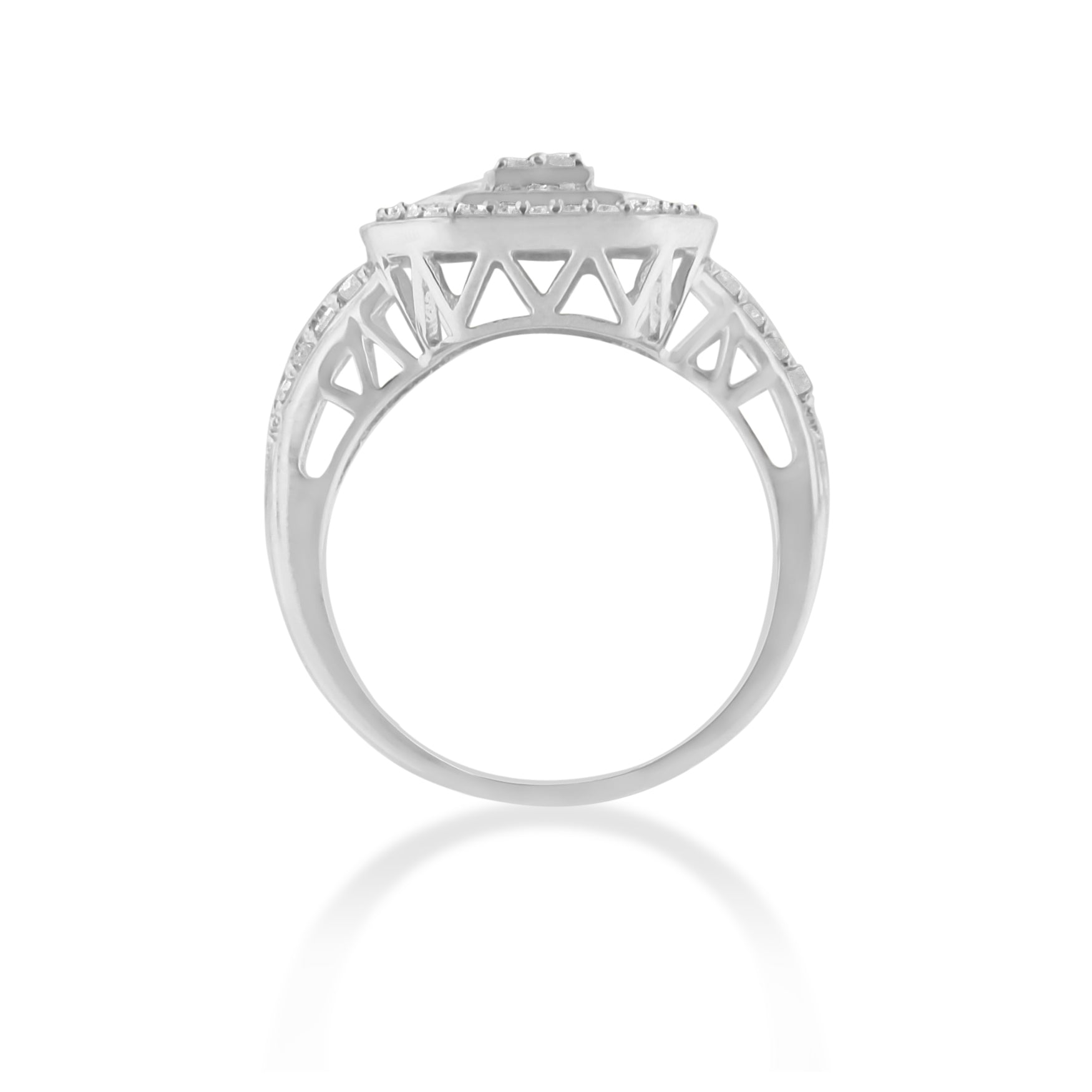 .925 Sterling Silver 1.0 Cttw Round and Baguette Cut Diamond Elongated Octagon Shaped Cocktail Ring (H-I Color, I2-I3 Clarity) - Size 7