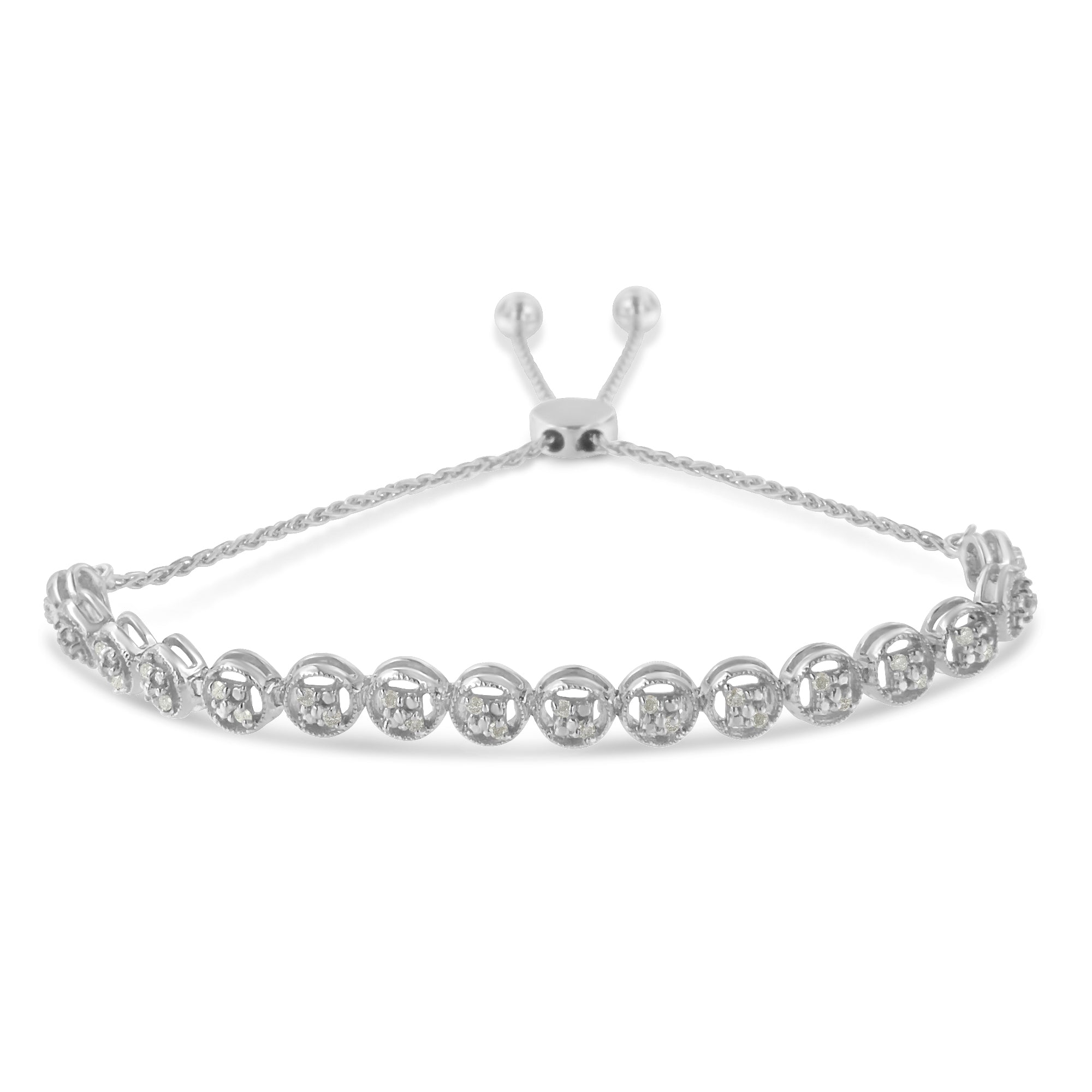 .925 Sterling Silver 1/4 cttw Round-cut Diamond Bolo Bracelet (I-J Color, I3 Clarity)