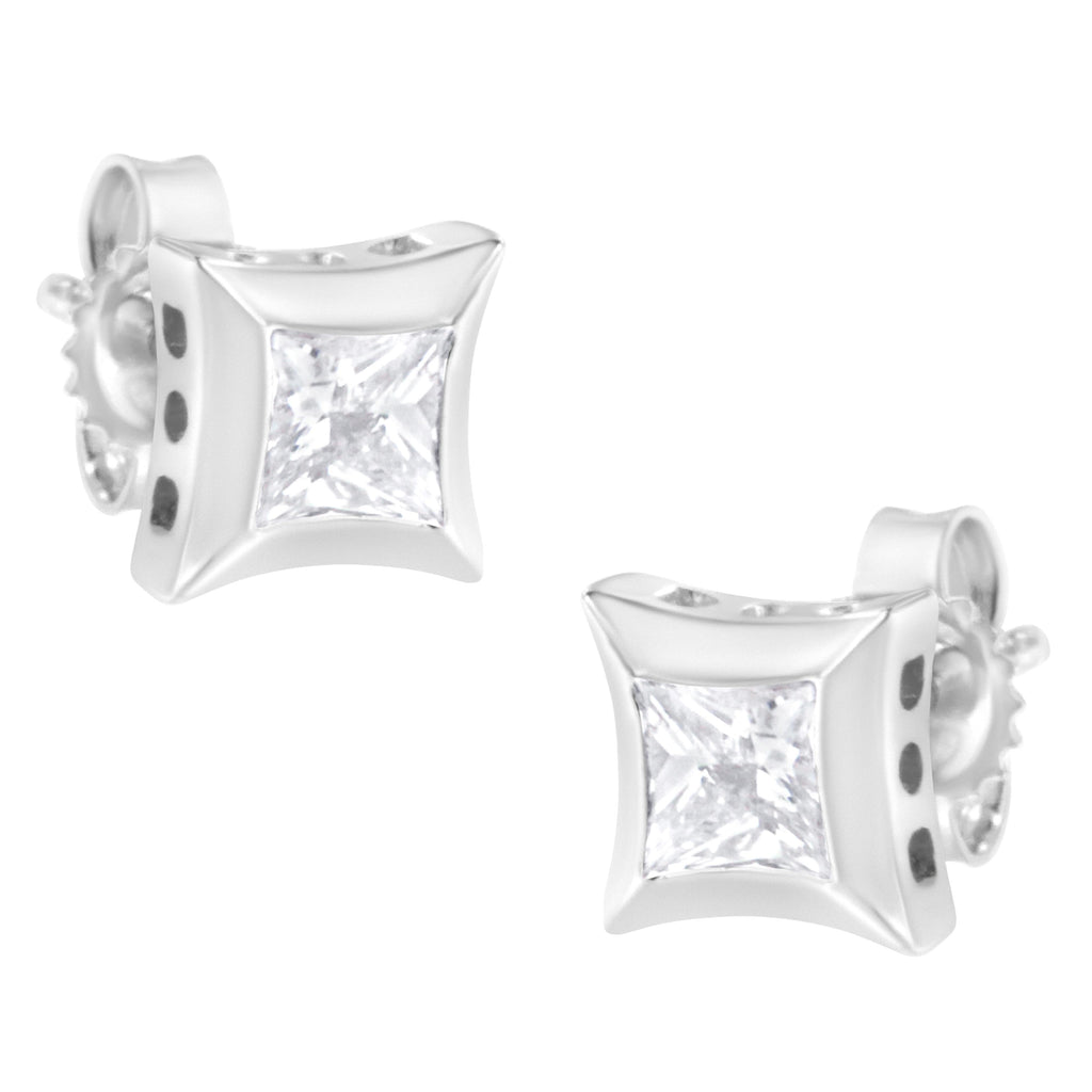 10K White Gold 1/2 Cttw Invisible Set Princess-Cut Diamond Stud Earrings (H-I Color, SI2-I1 Clarity)