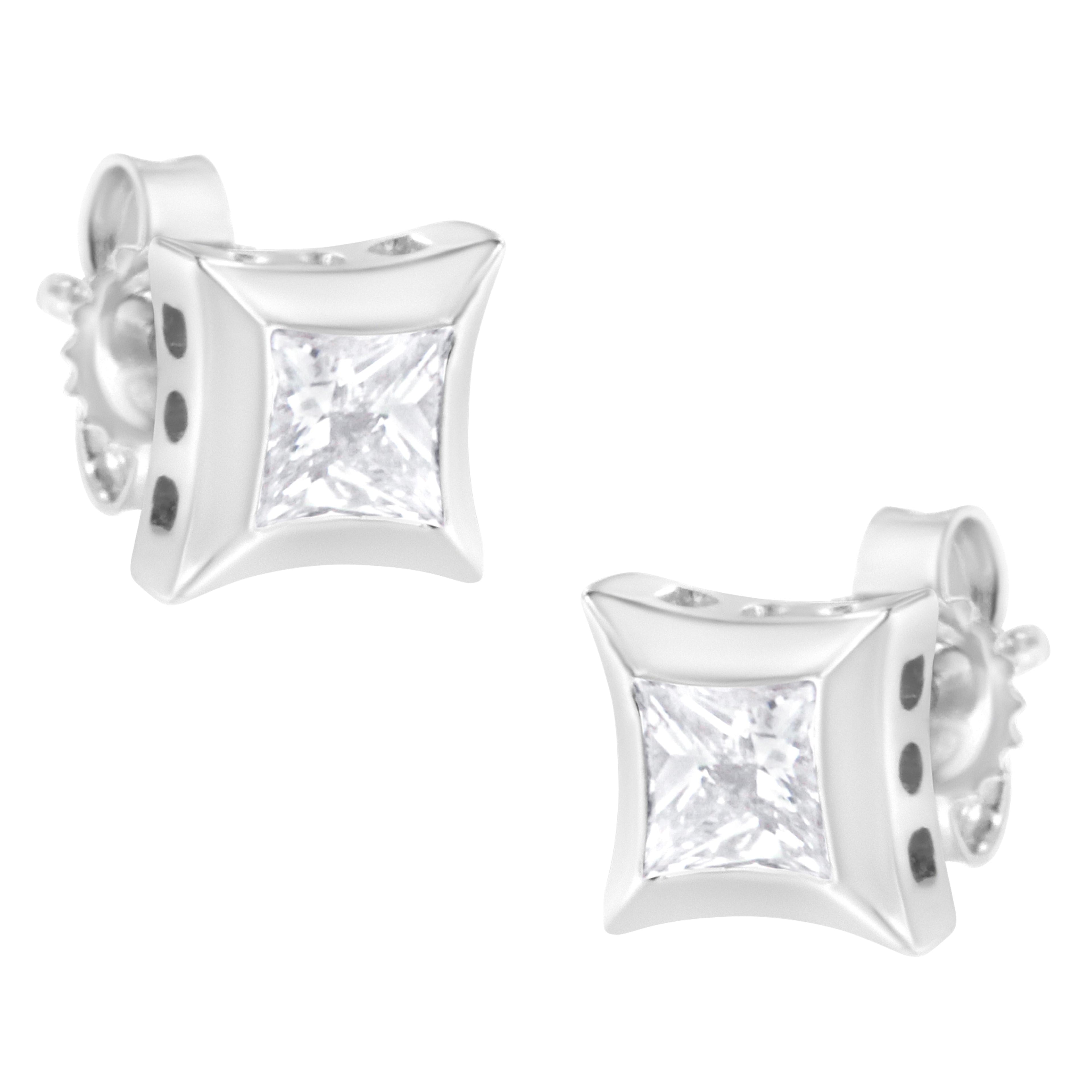 10K White Gold 1/2 Cttw Invisible Set Princess-Cut Diamond Stud Earrings (H-I Color, SI2-I1 Clarity)