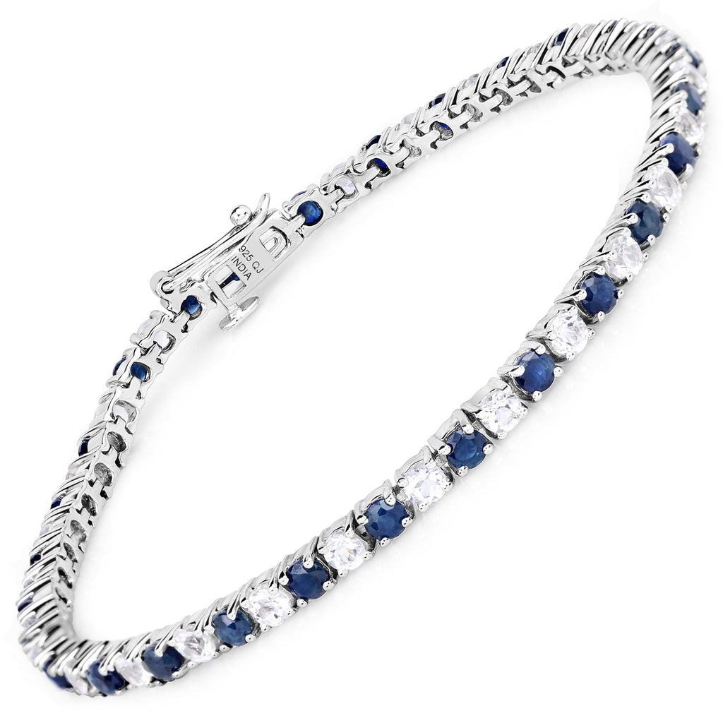 6.87 ct. t.w. Blue Sapphire and White Topaz Bracelet in Sterling Silver